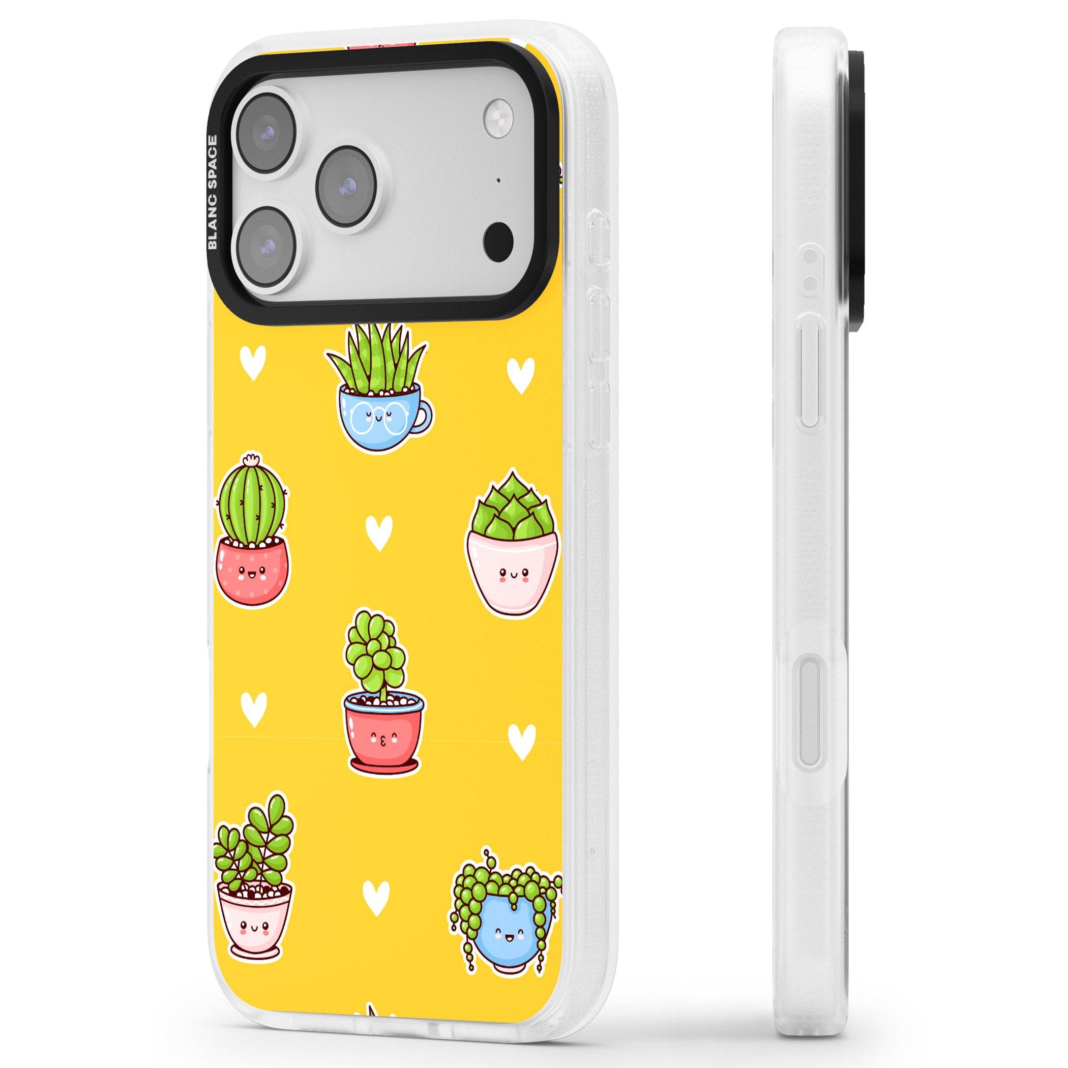 Plant Faces Kawaii Pattern iPhone 17 Pro Impact Air Clear Phone Case Side Profile