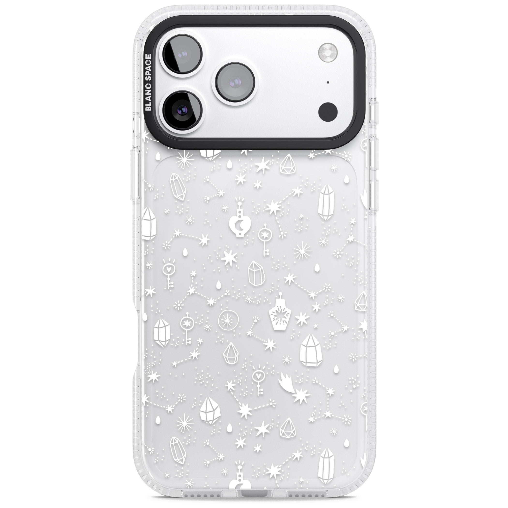 White Cosmic Crystal iPhone 17 Pro Impact Air Clear Phone Case