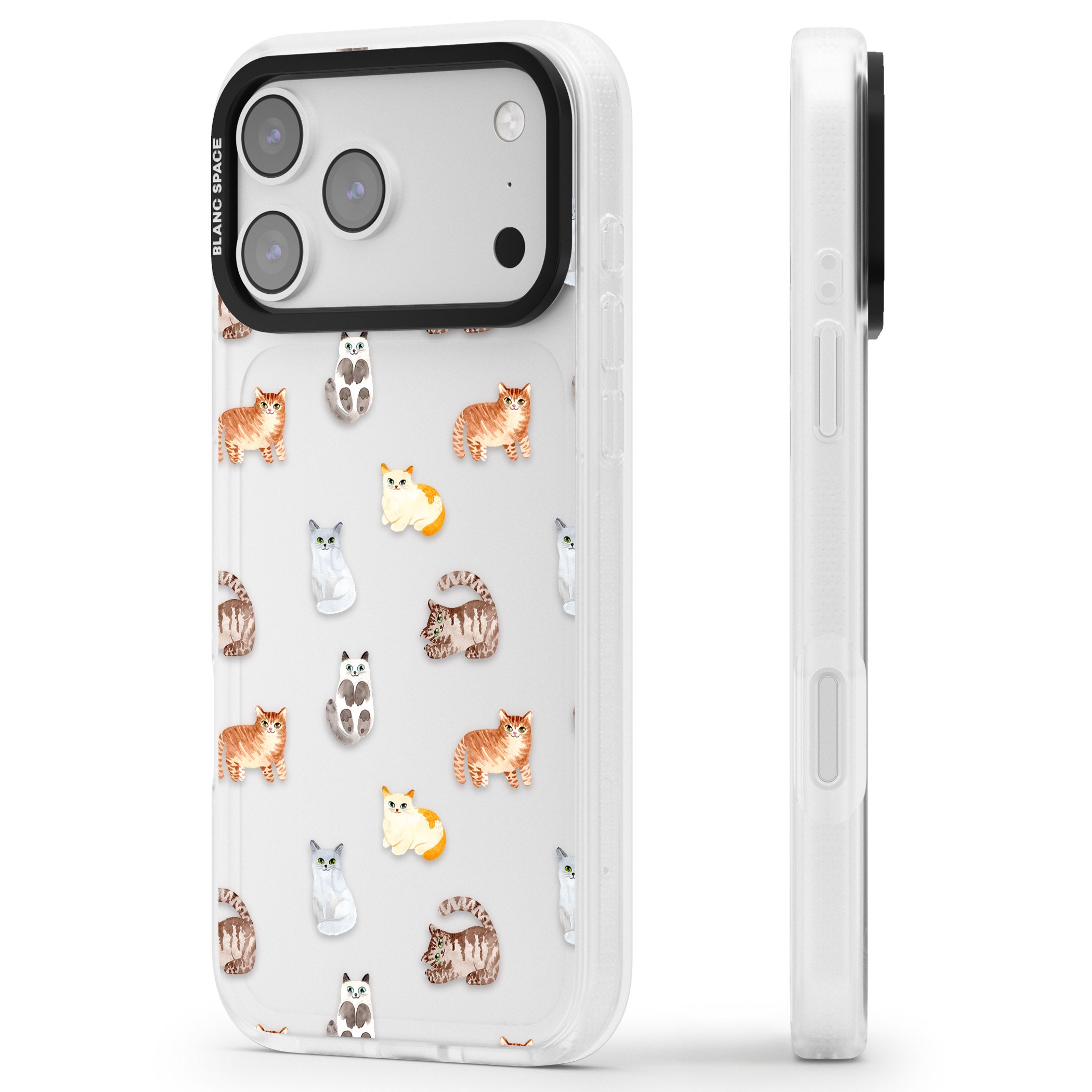 Cute Cat Pattern Classic iPhone 17 Pro Max Impact Air Clear Phone Case Side Profile