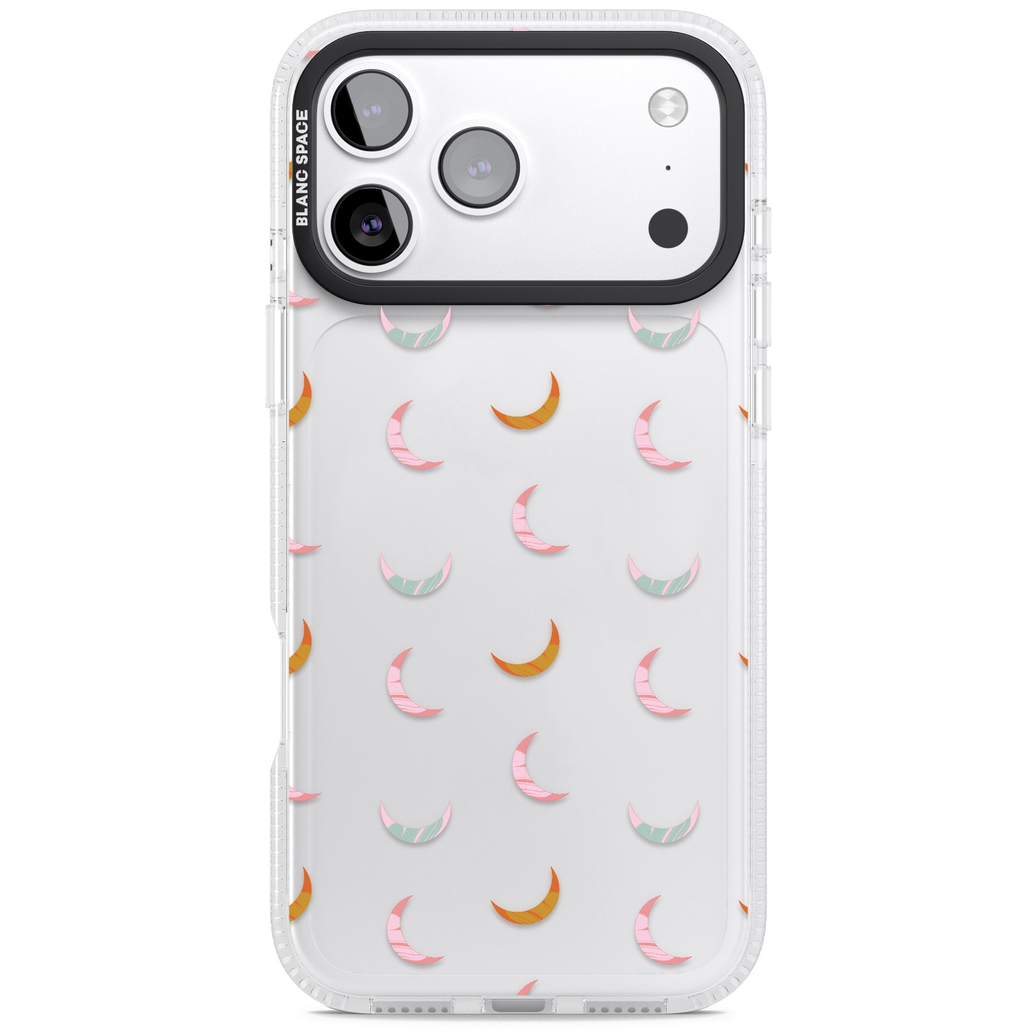 Colourful Crescent Moons iPhone 17 Pro Impact Air Clear Phone Case