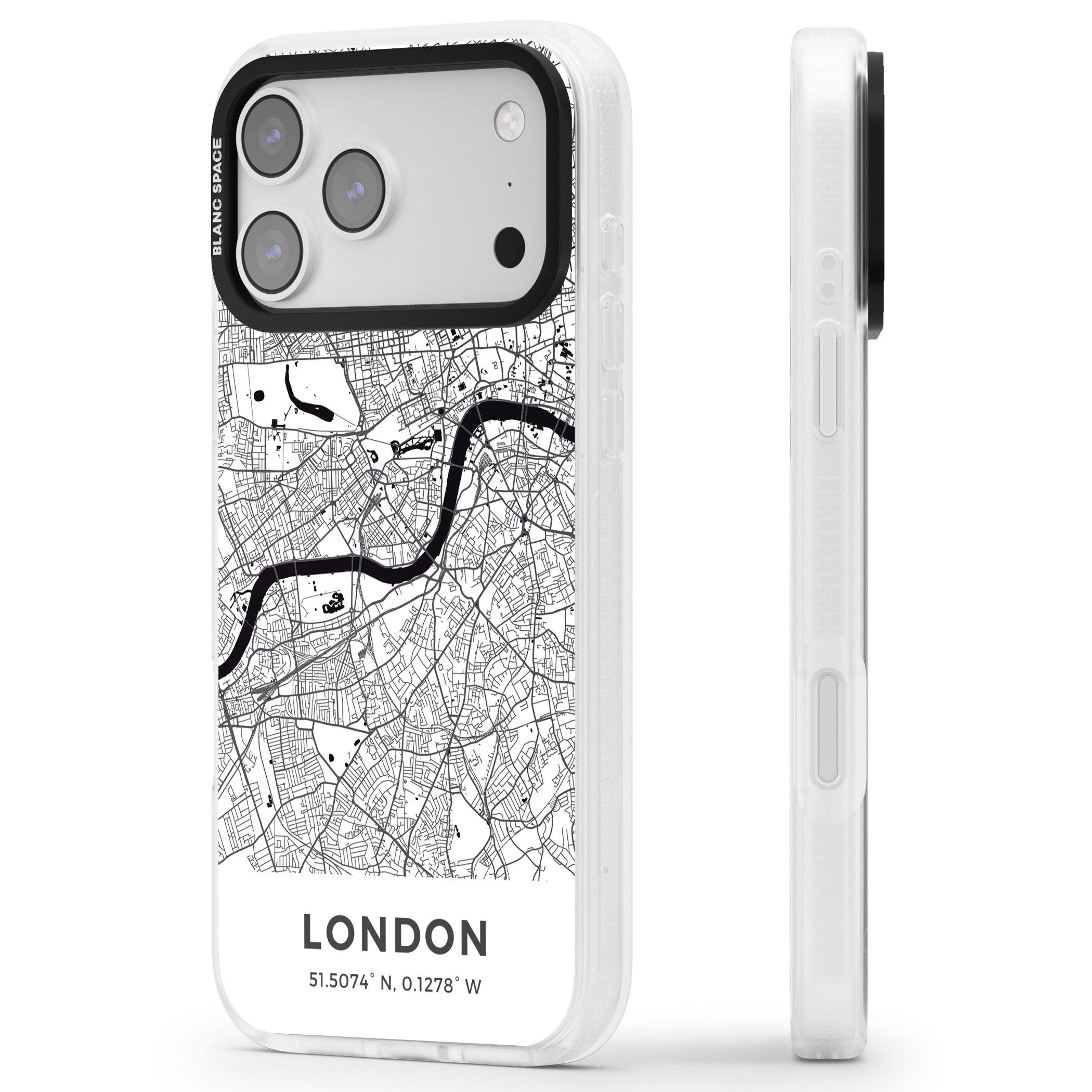 London Map iPhone 17 Pro Impact Air Clear Phone Case Side Profile