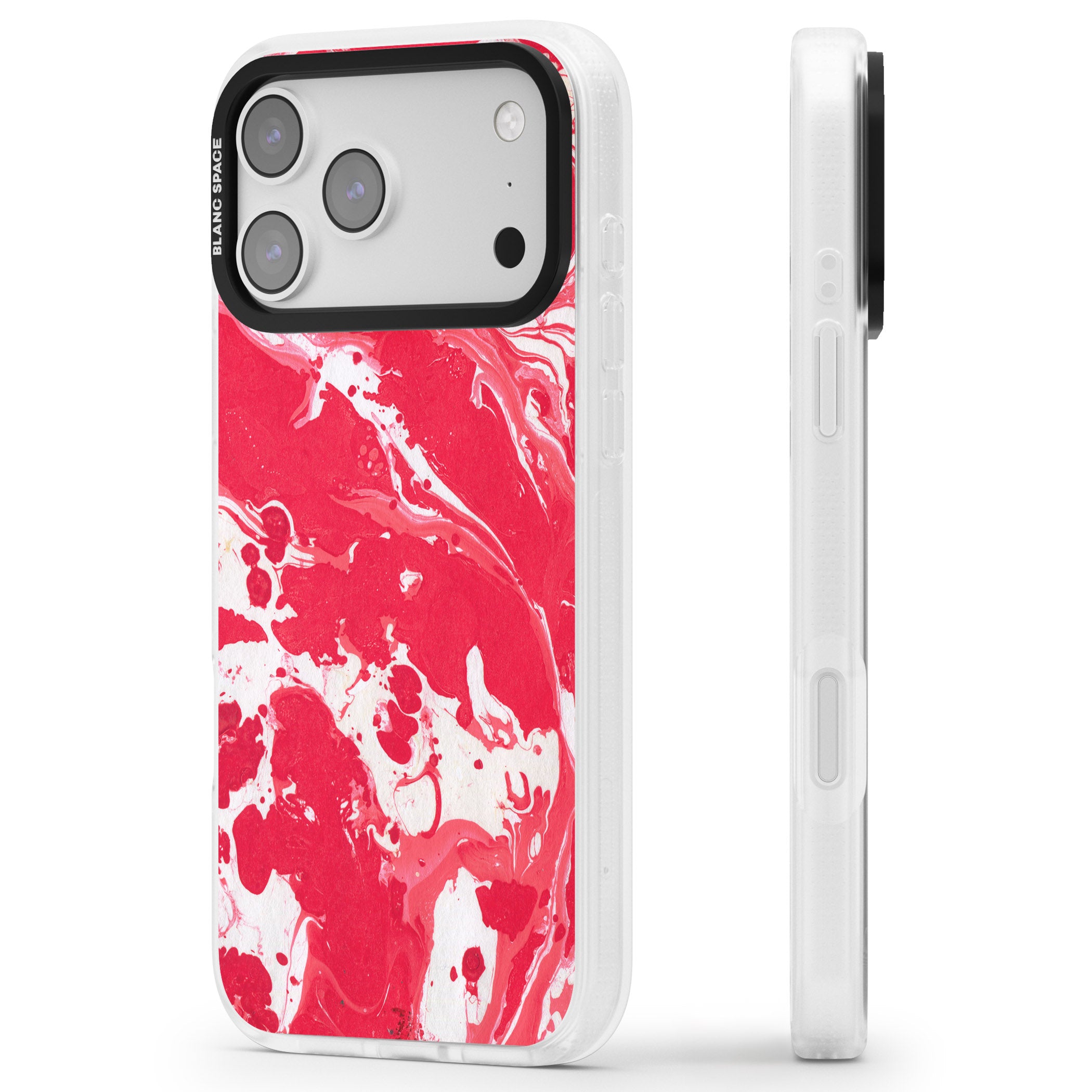 Red & White Marbled iPhone 17 Pro Impact Air Clear Phone Case Side Profile