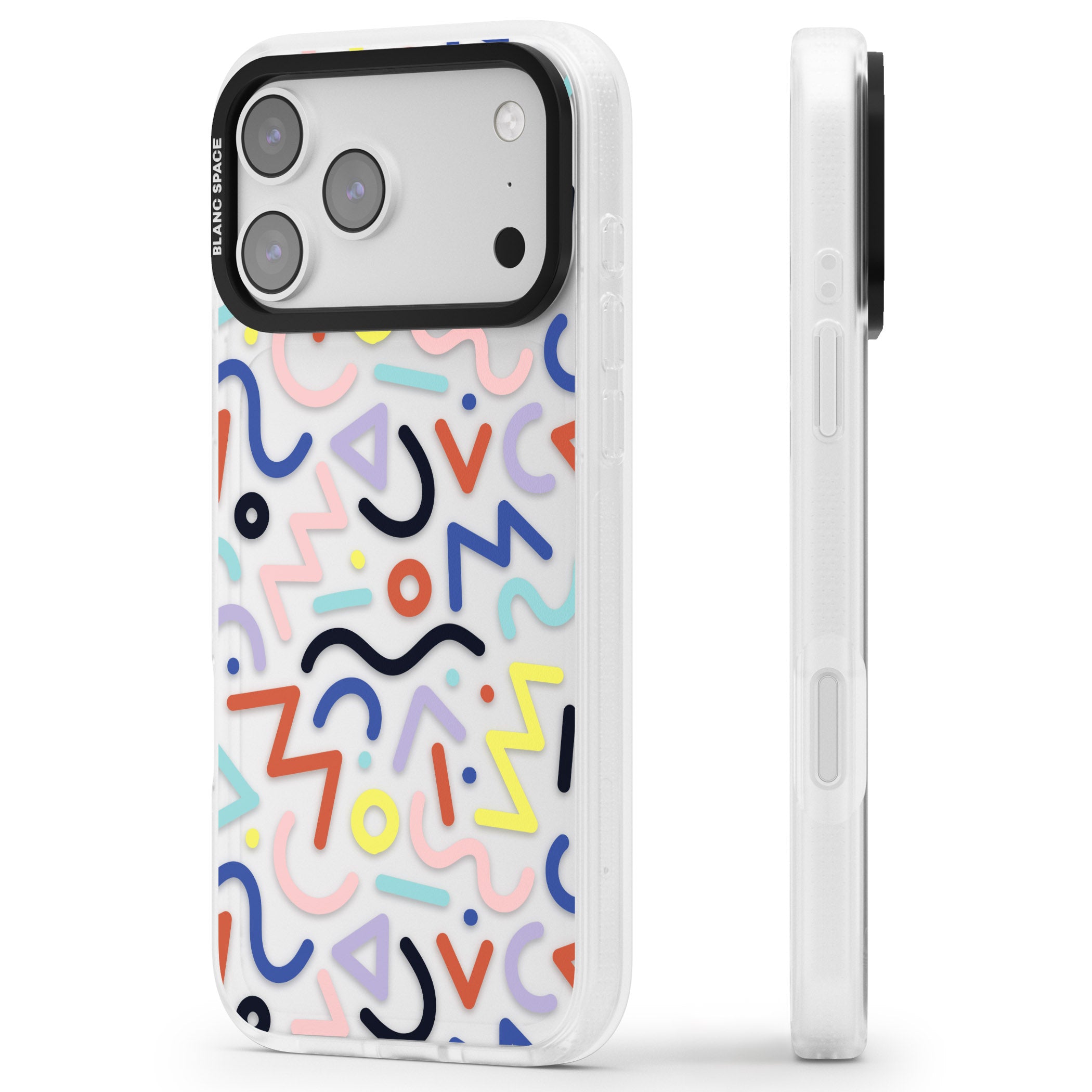 Memphis Retro Pattern iPhone 17 Pro Impact Air Clear Phone Case Side Profile