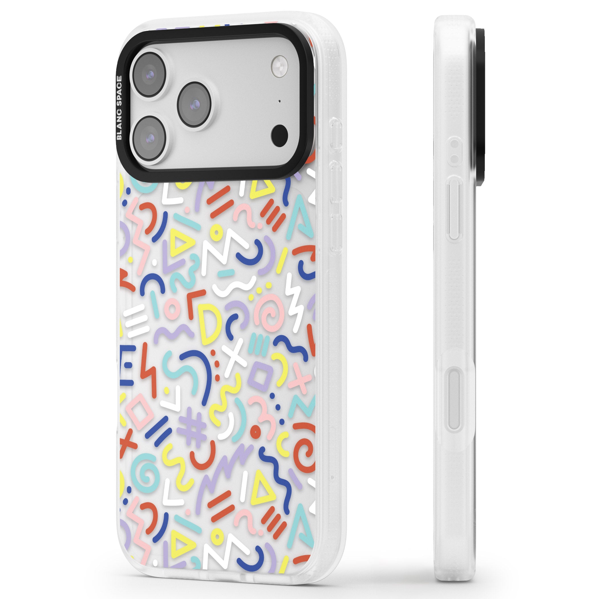 Colorful Retro Pattern iPhone 17 Pro Impact Air Clear Phone Case Side Profile