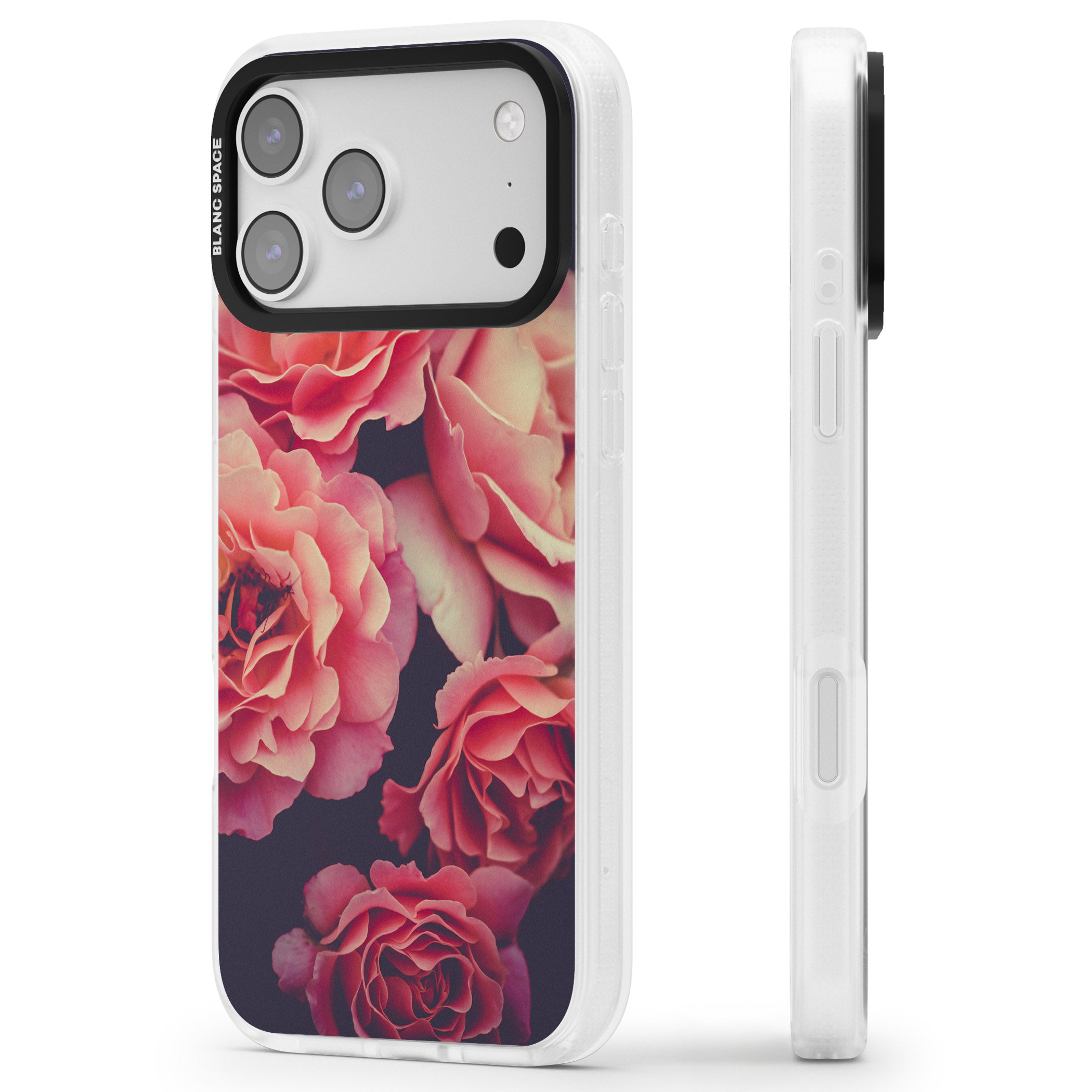 Midnight Rose Bloom iPhone 17 Pro Impact Air Clear Phone Case Side Profile