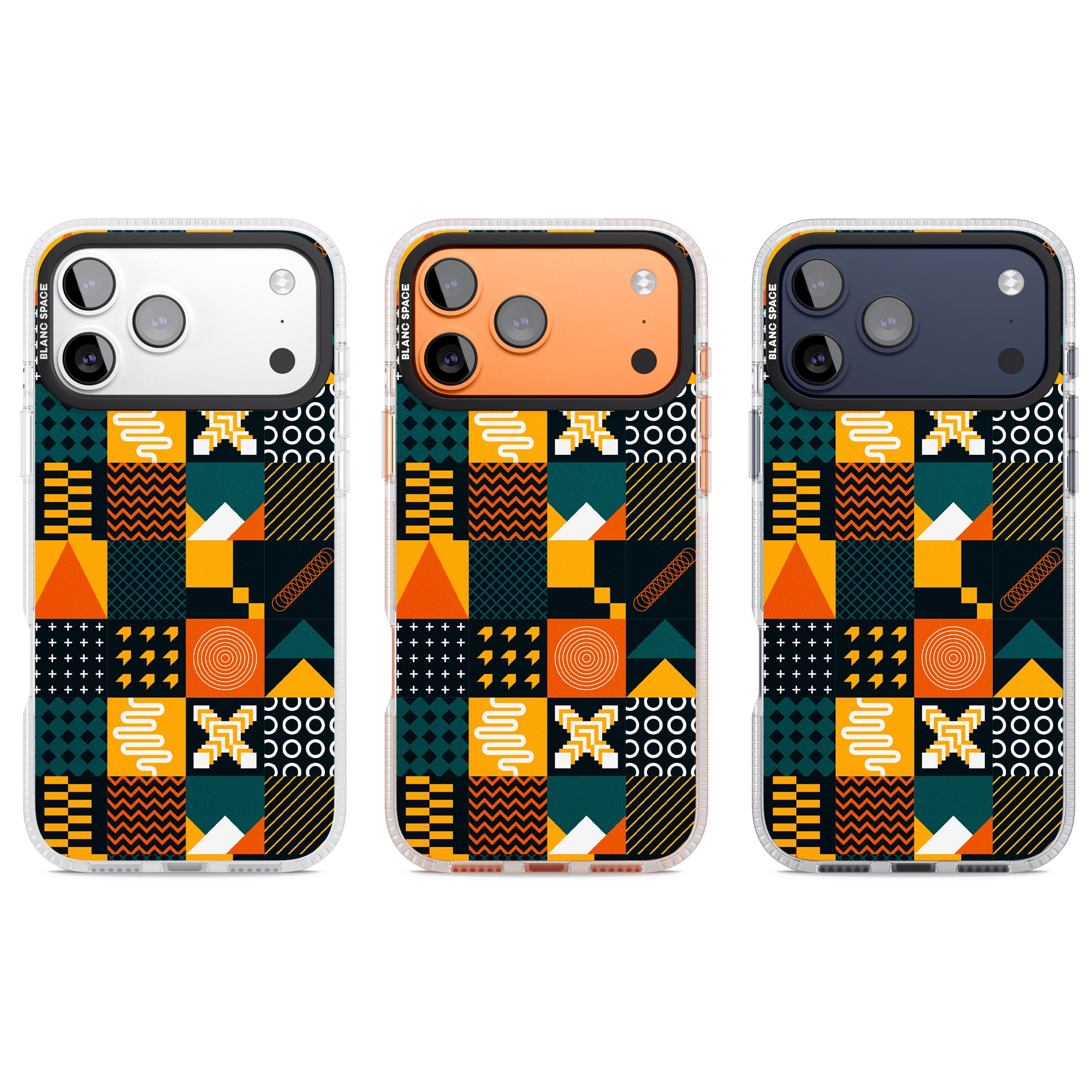 Funky Geometric Patterns: Orange & Dark Green iPhone 17 Pro Impact Air Clear Phone Case APT Impact Protection