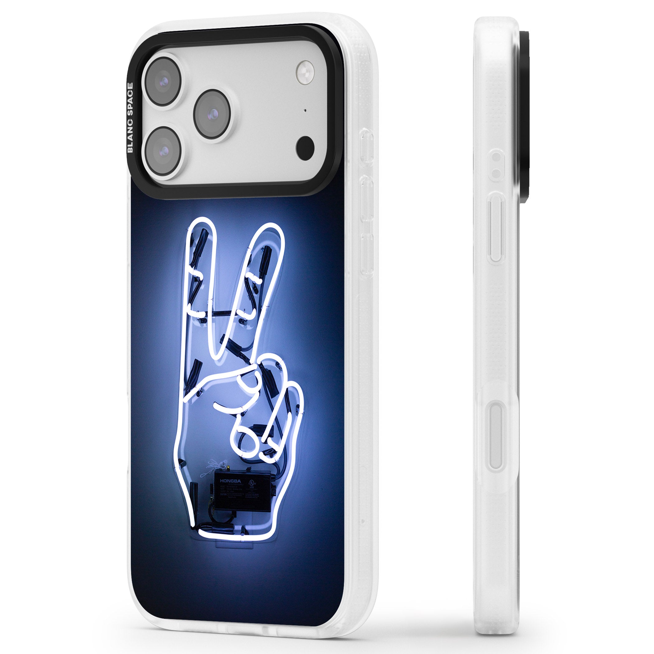 Neon Peace Sign iPhone 17 Pro Impact Air Clear Phone Case Side Profile