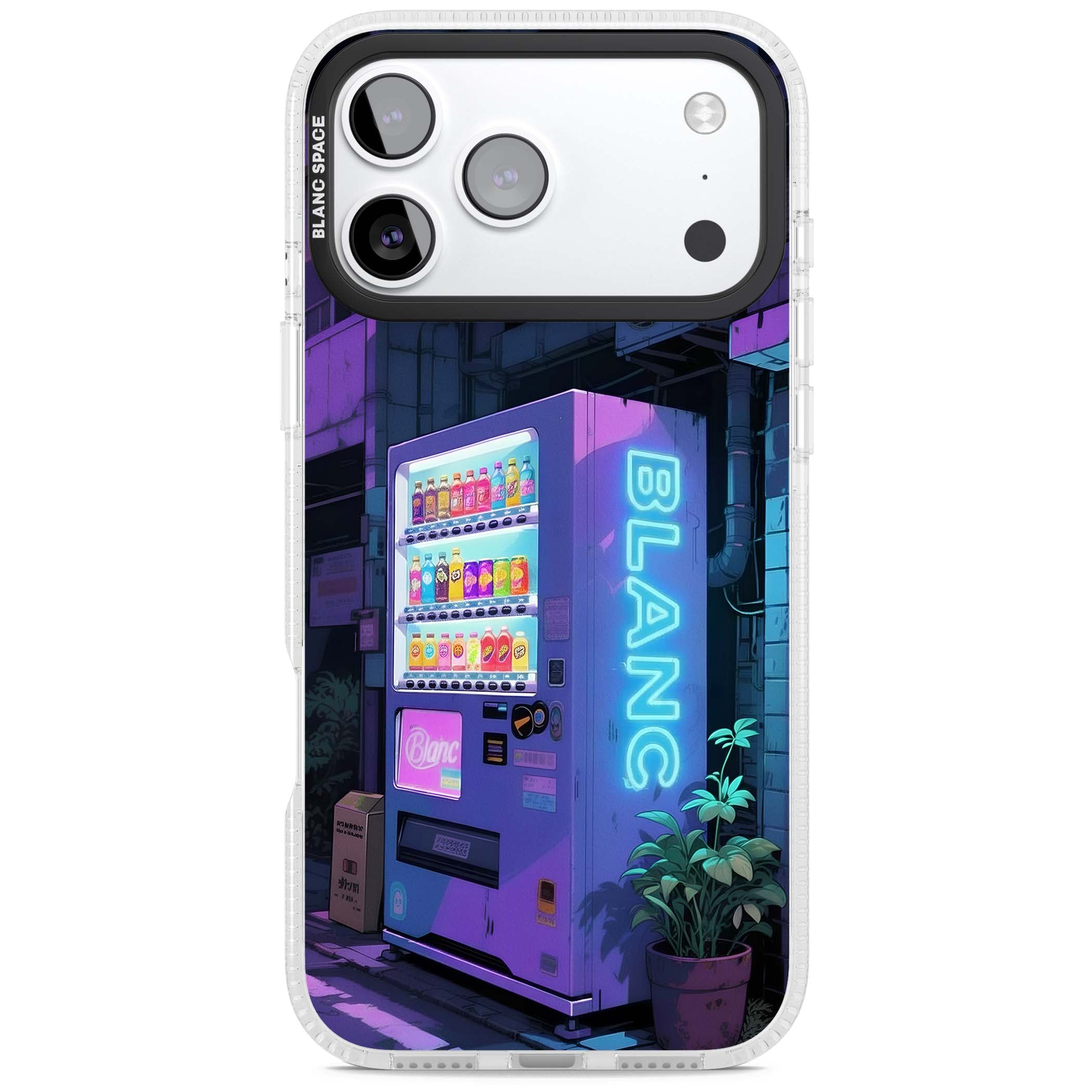 Shibuya Glow Japanese iPhone case featuring a glowing Tokyo vending machine, neon signage, and moody purple alleyway | Clear Case Impact Air case for iPhone 17 Pro, iPhone 17 Pro Max
