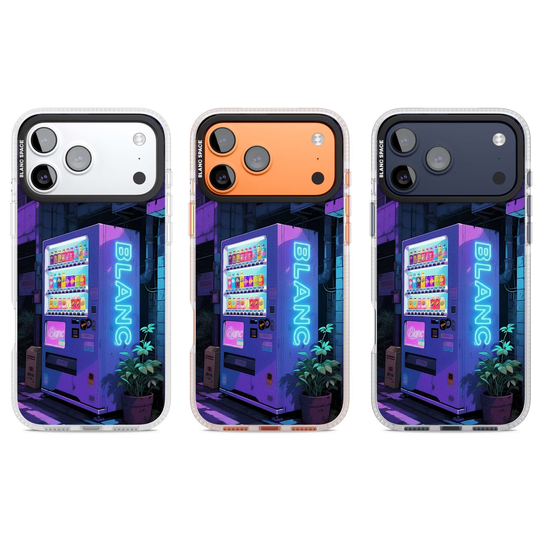 Shibuya Glow Japanese iPhone case featuring a glowing Tokyo vending machine, neon signage, and moody purple alleyway | Clear Case Impact Air case for iPhone 17 Pro, iPhone 17 Pro Max