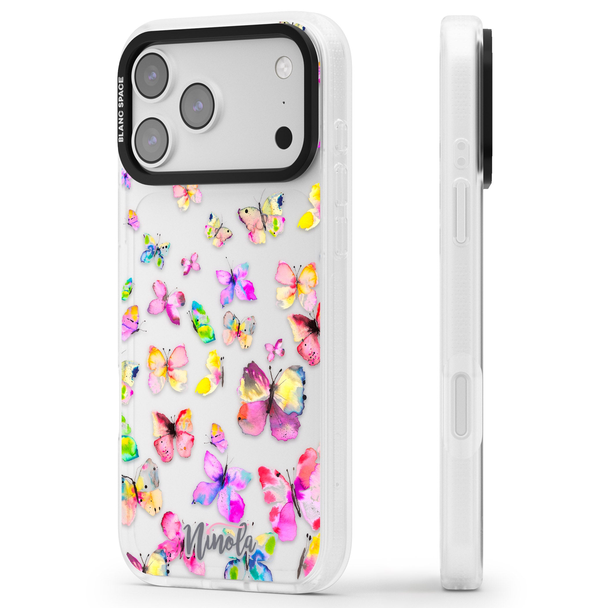 Watercolor Butterflies iPhone 17 Pro Max Impact Air Clear Phone Case Side Profile