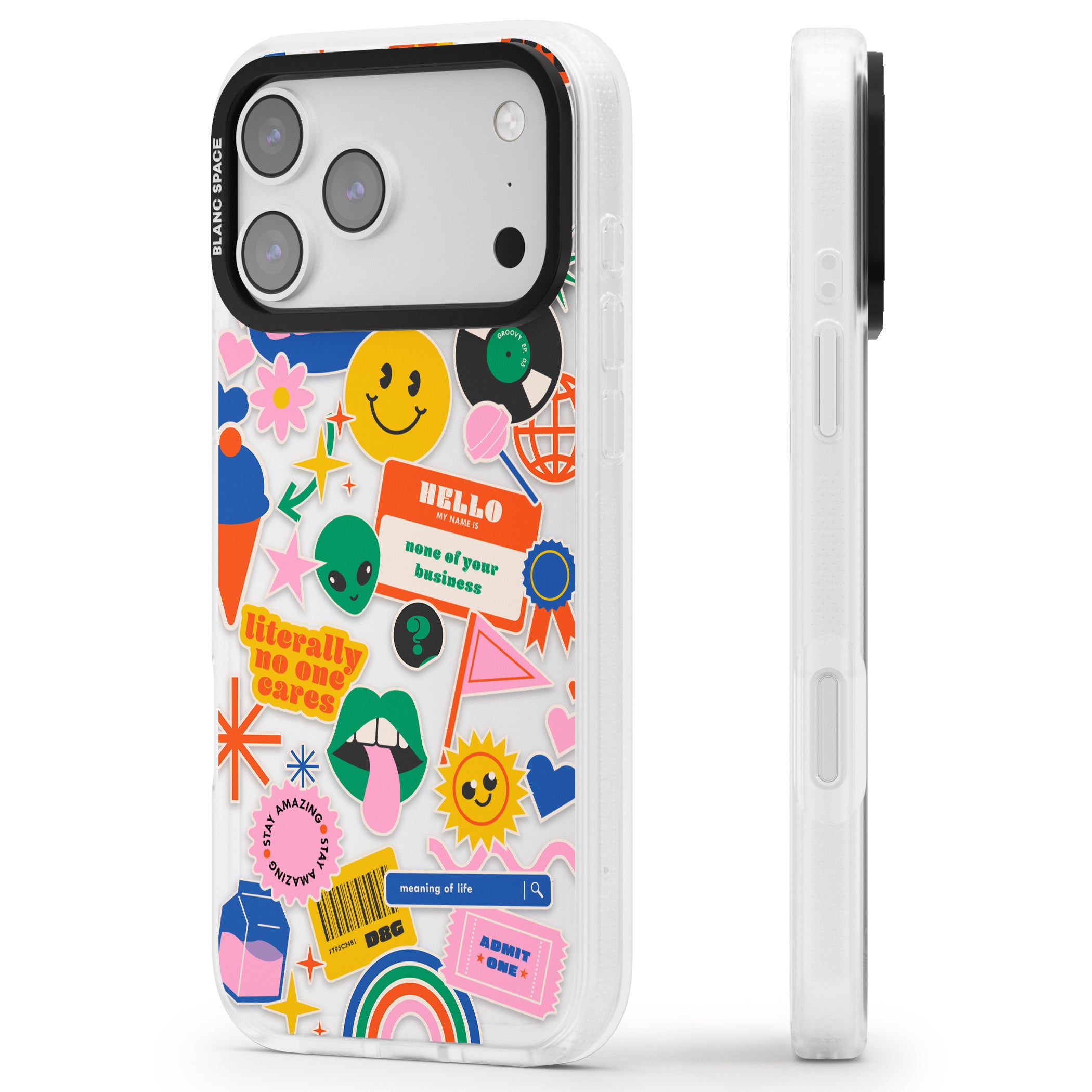Nostalgic Sticker Vibes iPhone 17 Pro Impact Air Clear Phone Case Side Profile
