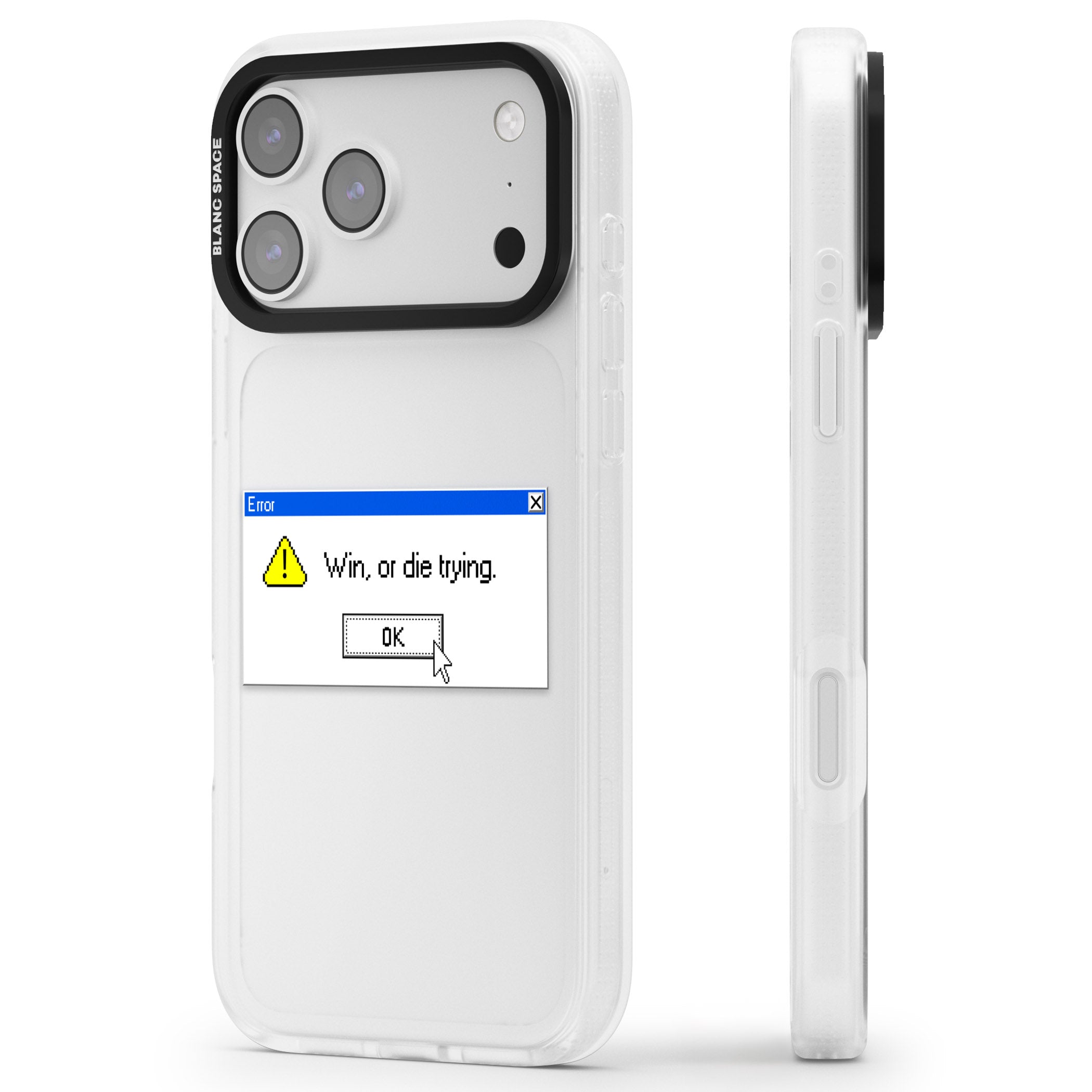 Win Or Die Trying Exe iPhone 17 Pro Impact Air Clear Phone Case Side Profile