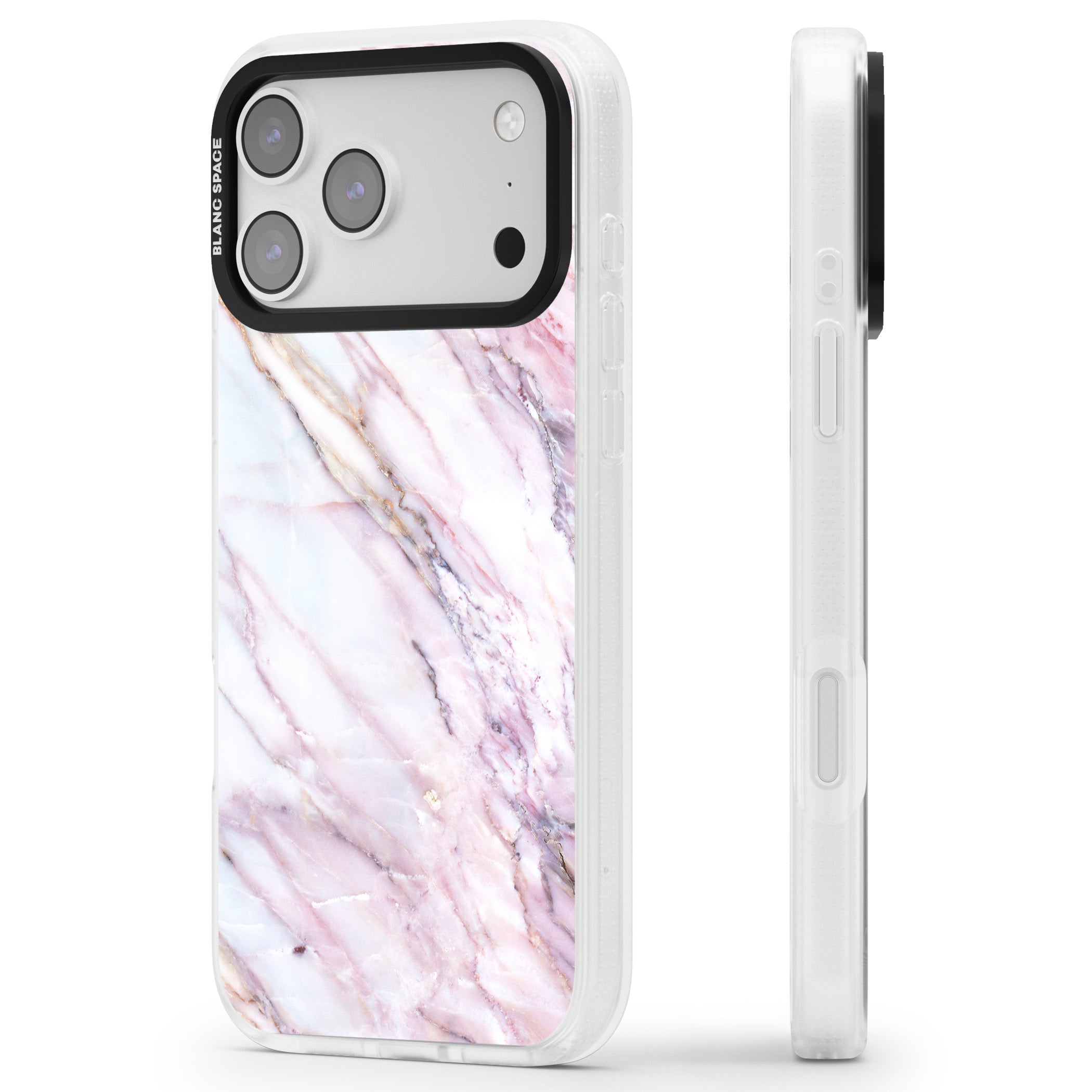 Blush Marble Glow iPhone 17 Pro Impact Air Clear Phone Case Side Profile