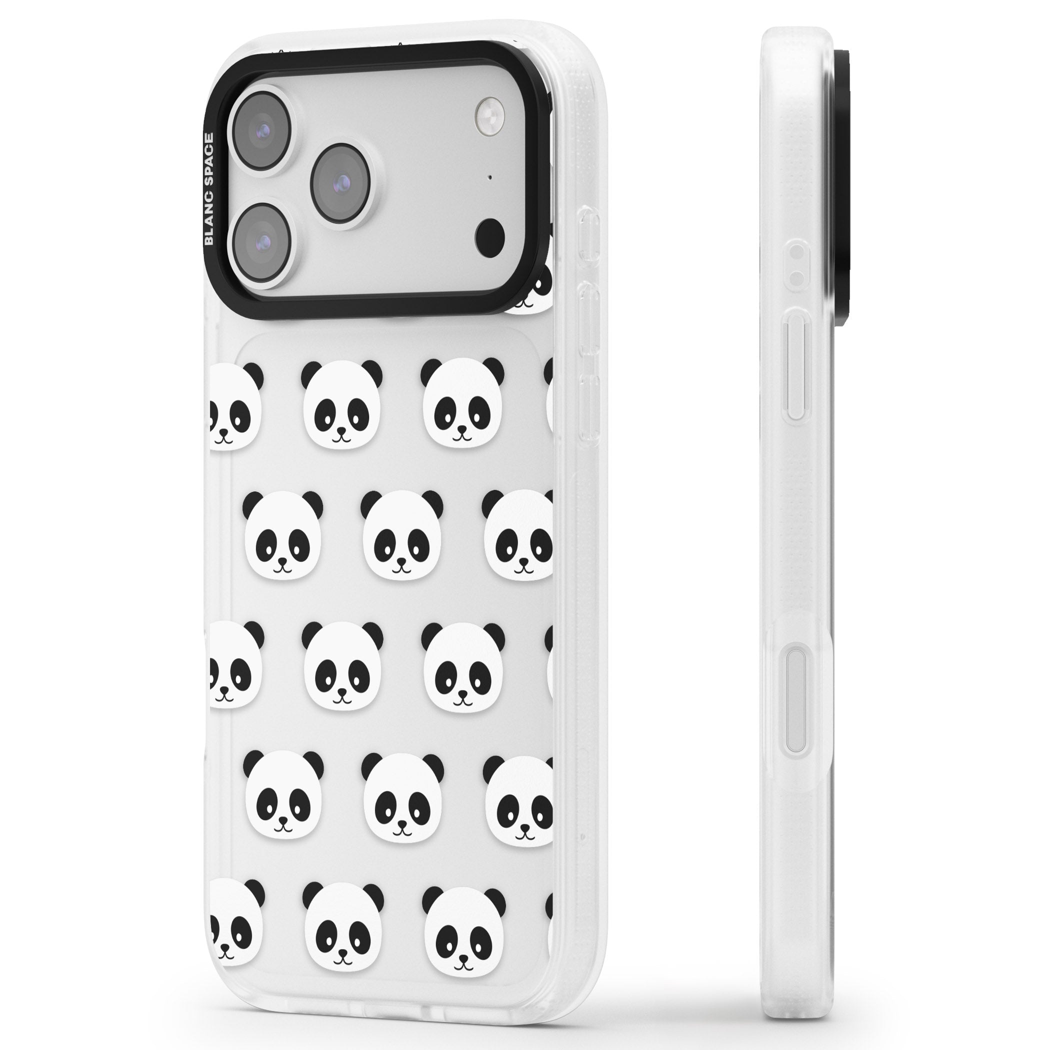 Panda Face Pattern iPhone 17 Pro Impact Air Clear Phone Case Side Profile