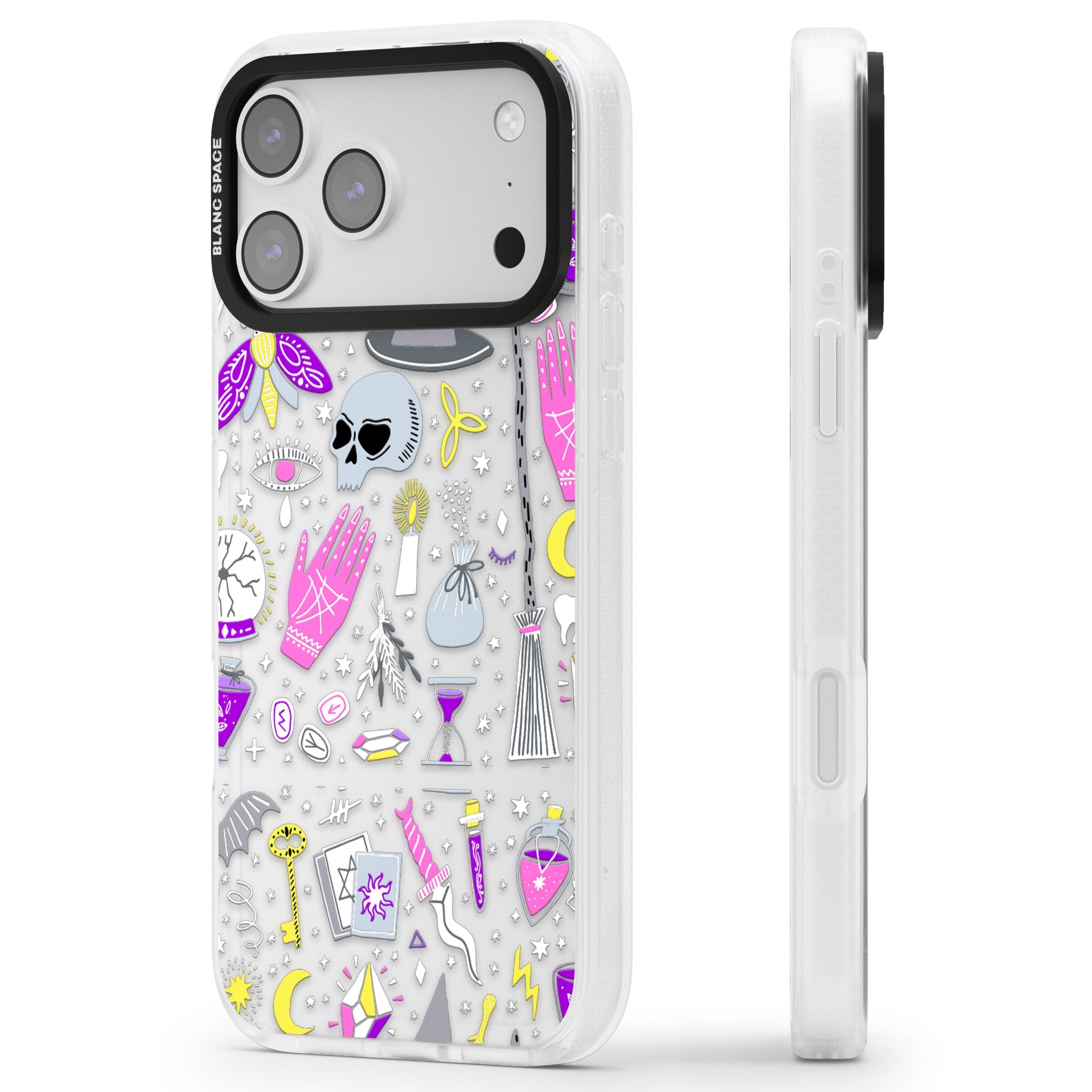 Black Magic Pattern iPhone 17 Pro Impact Air Clear Phone Case Side Profile