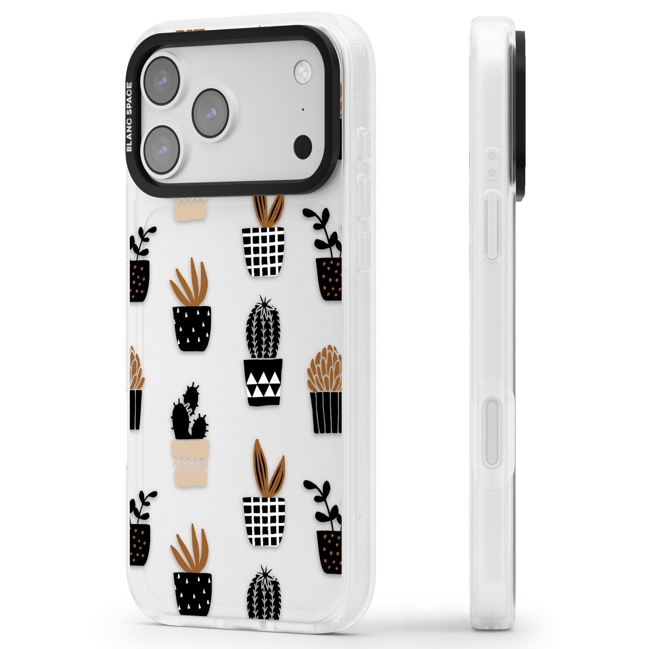 Large Mixed Plants Pattern Clear iPhone 17 Pro Impact Air Clear Phone Case Side Profile