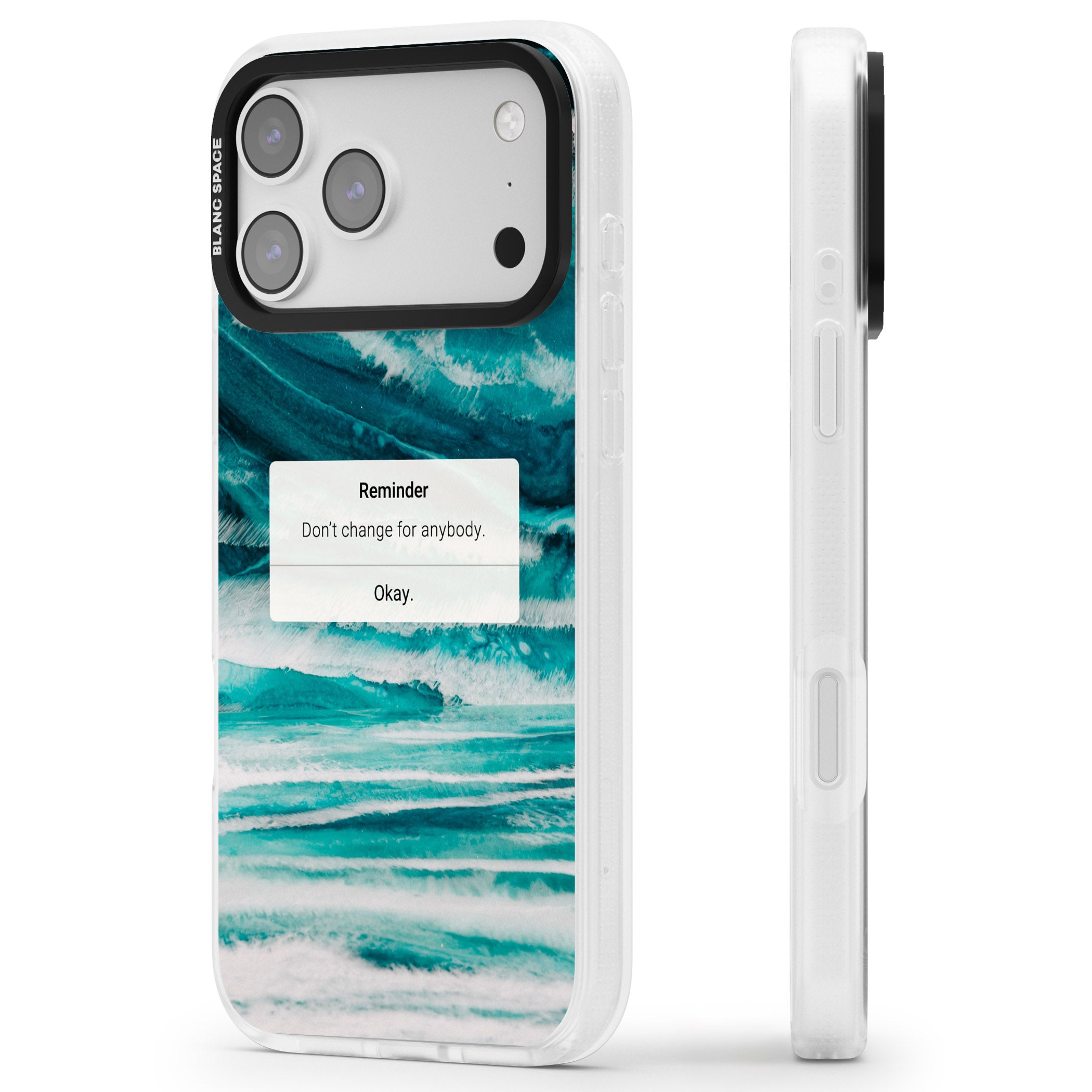 Ocean Vibe Reminder iPhone 17 Pro Impact Air Clear Phone Case Side Profile