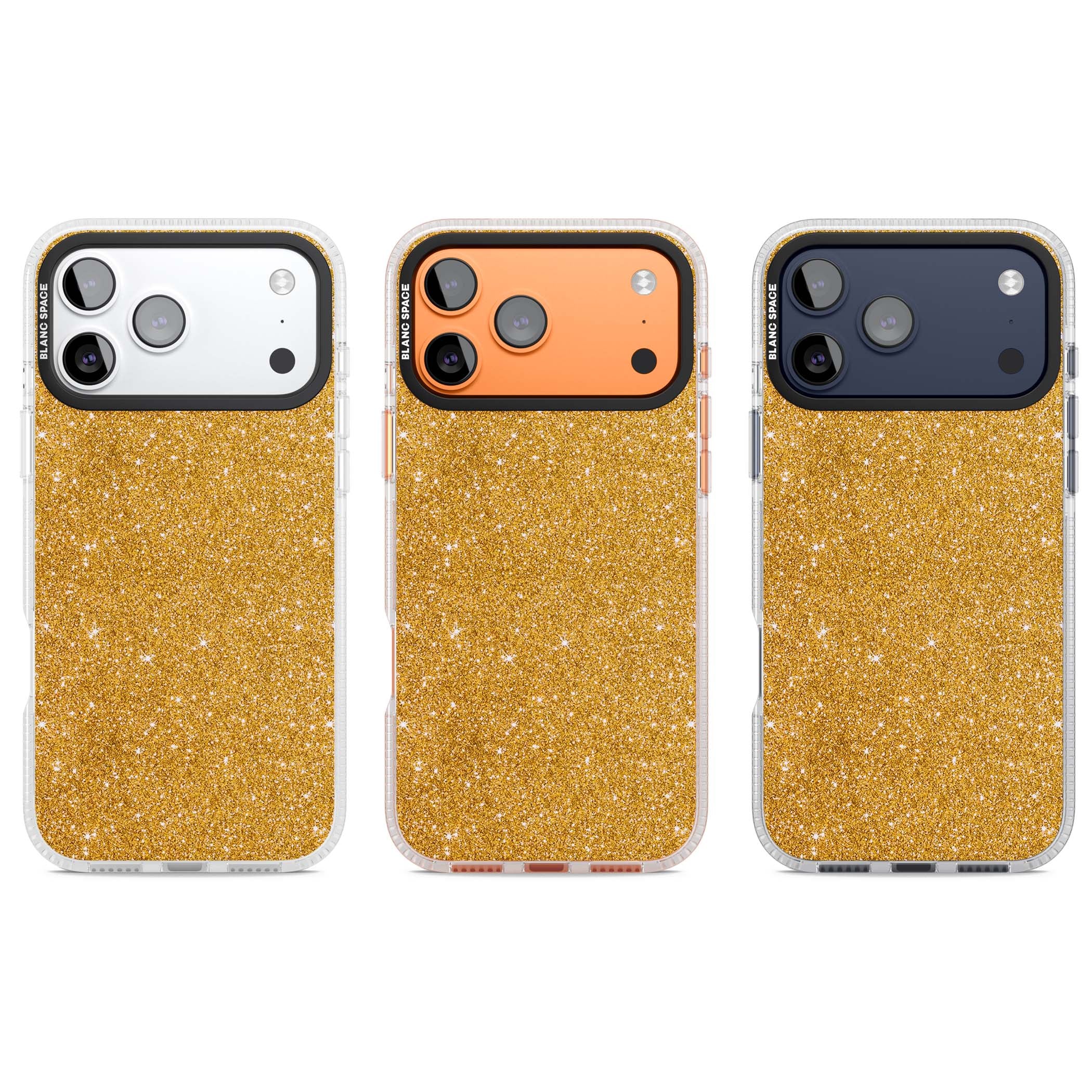 Gold Glitter gold glitter iPhone case featuring a shimmering sparkle wallpaper design in luxury gold | Clear Case Impact Air case for iPhone 17 Pro, iPhone 17 Pro Max