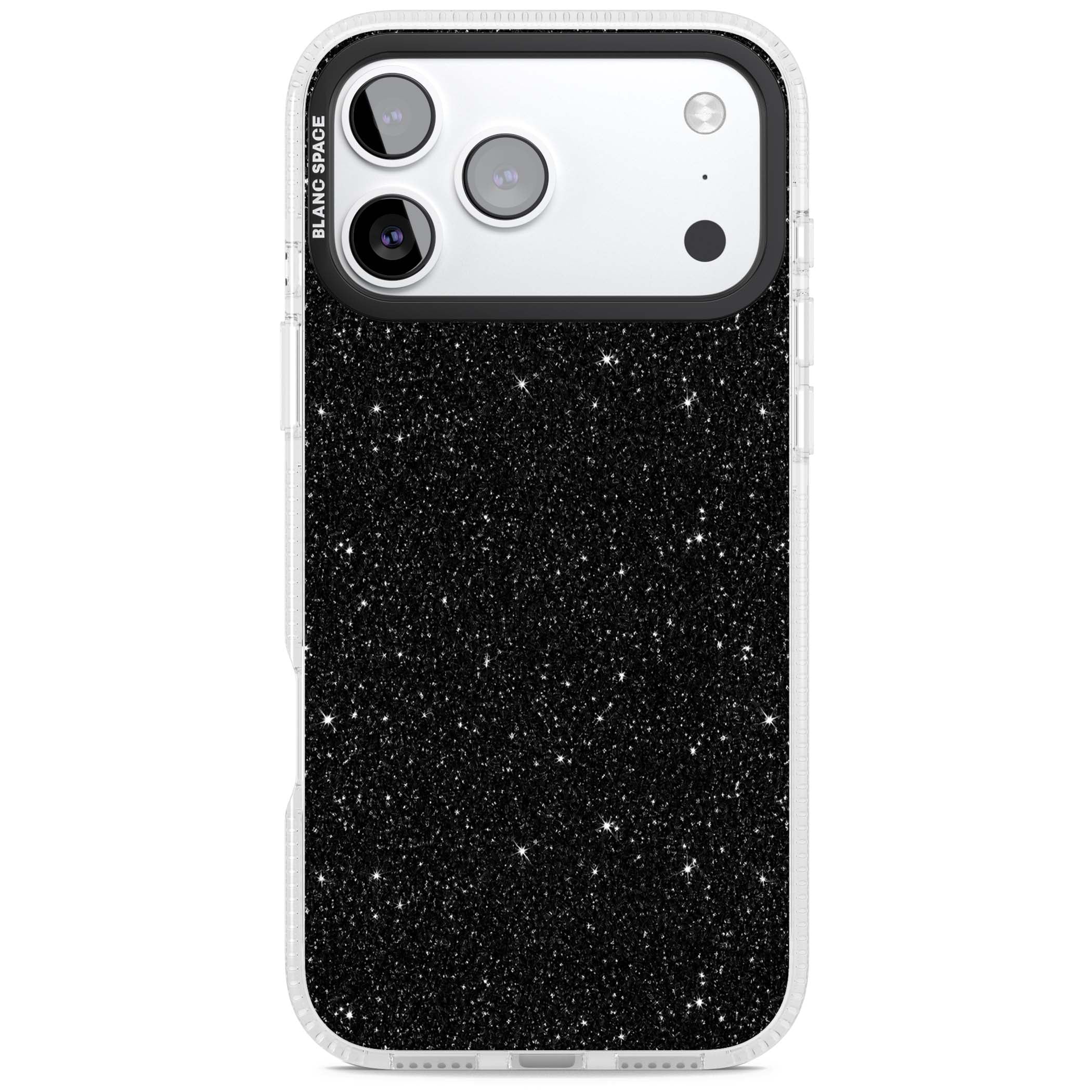 Black Glitter black glitter iPhone case featuring an all-over sparkly shimmer pattern on a jet black base | Clear Case Impact Air case for iPhone 17 Pro, iPhone 17 Pro Max