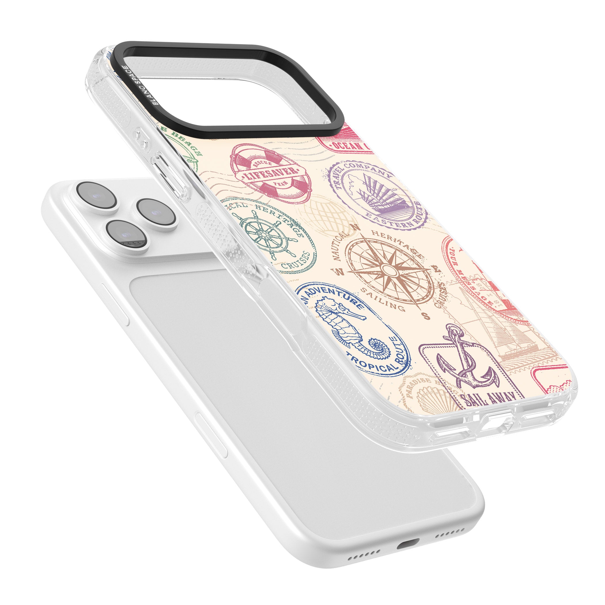 Nautical Stamps iPhone 17 Pro Impact Air Clear Phone Case Colours