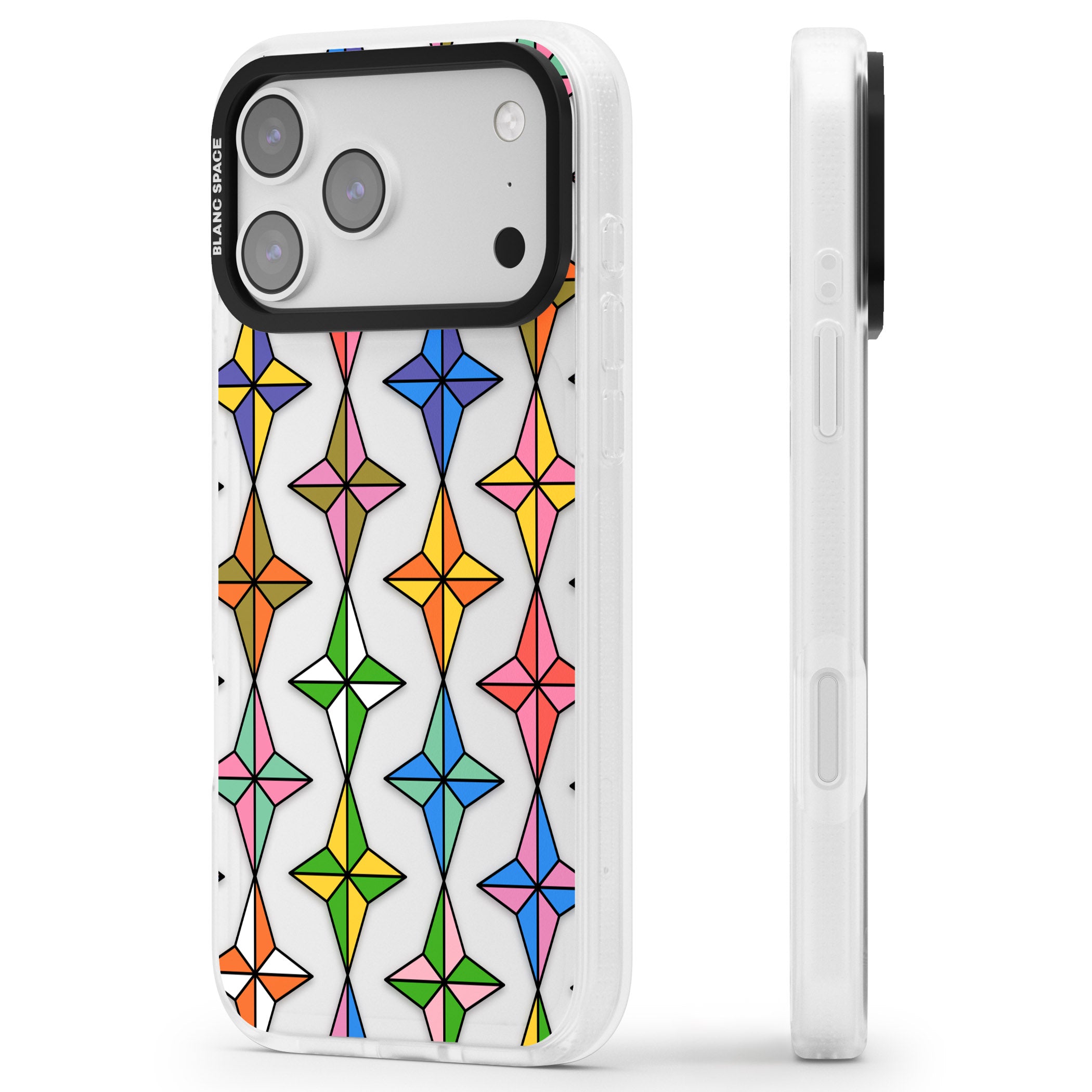 Multi Colour Stars Pattern iPhone 17 Pro Impact Air Clear Phone Case Side Profile