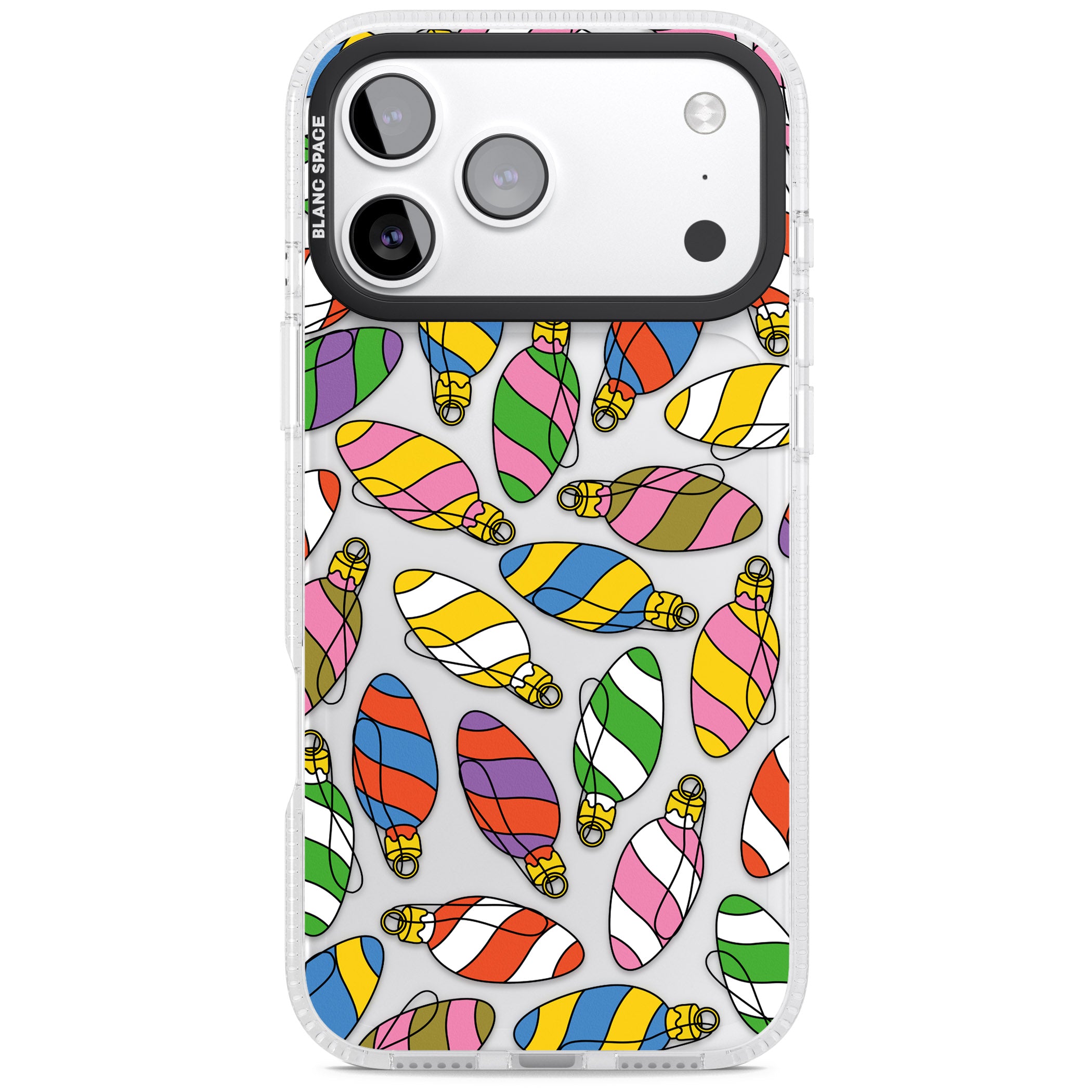 Colourful Holiday Ornaments iPhone 17 Pro Impact Air Clear Phone Case