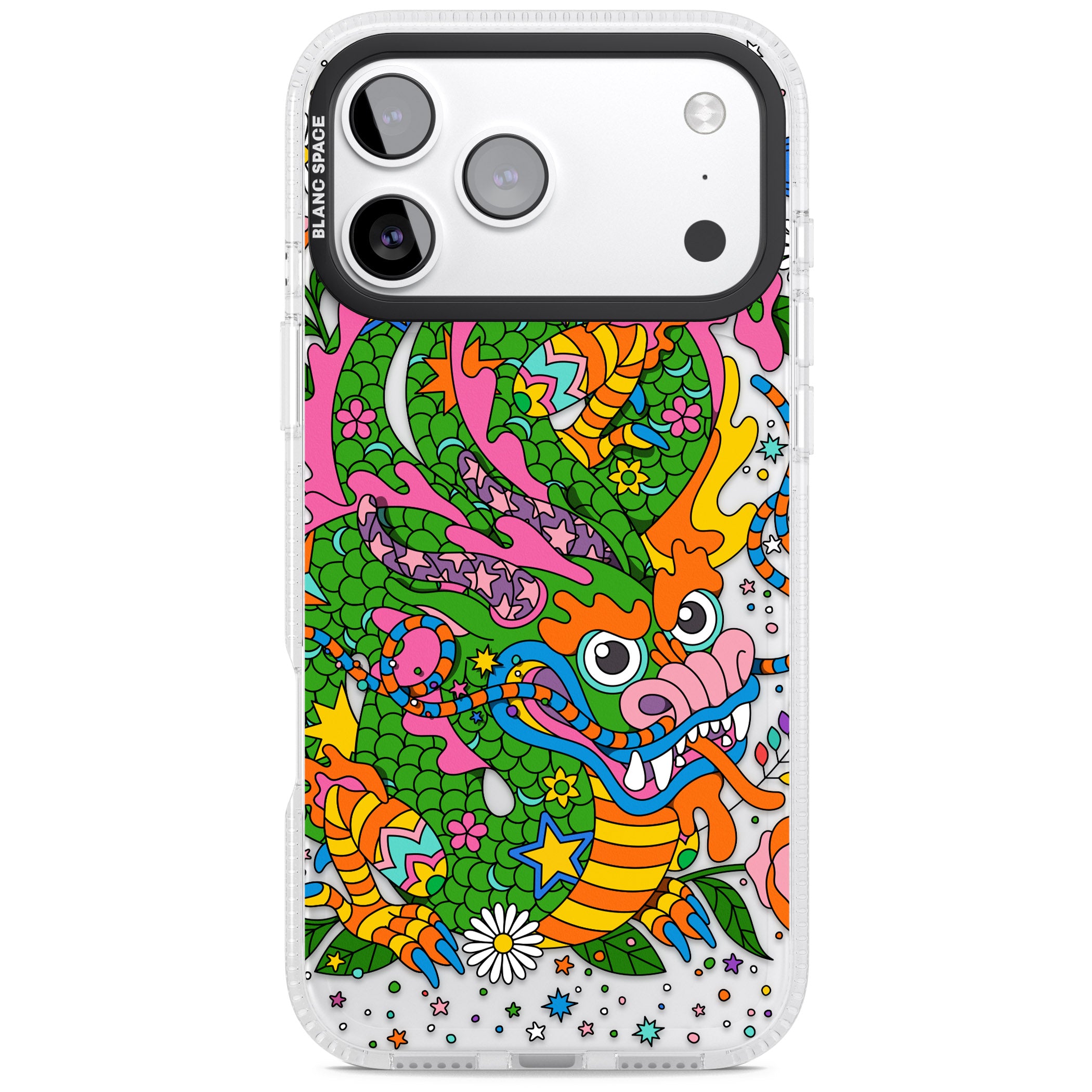 Psychedelic Jungle Dragon iPhone 17 Pro Impact Air Clear Phone Case
