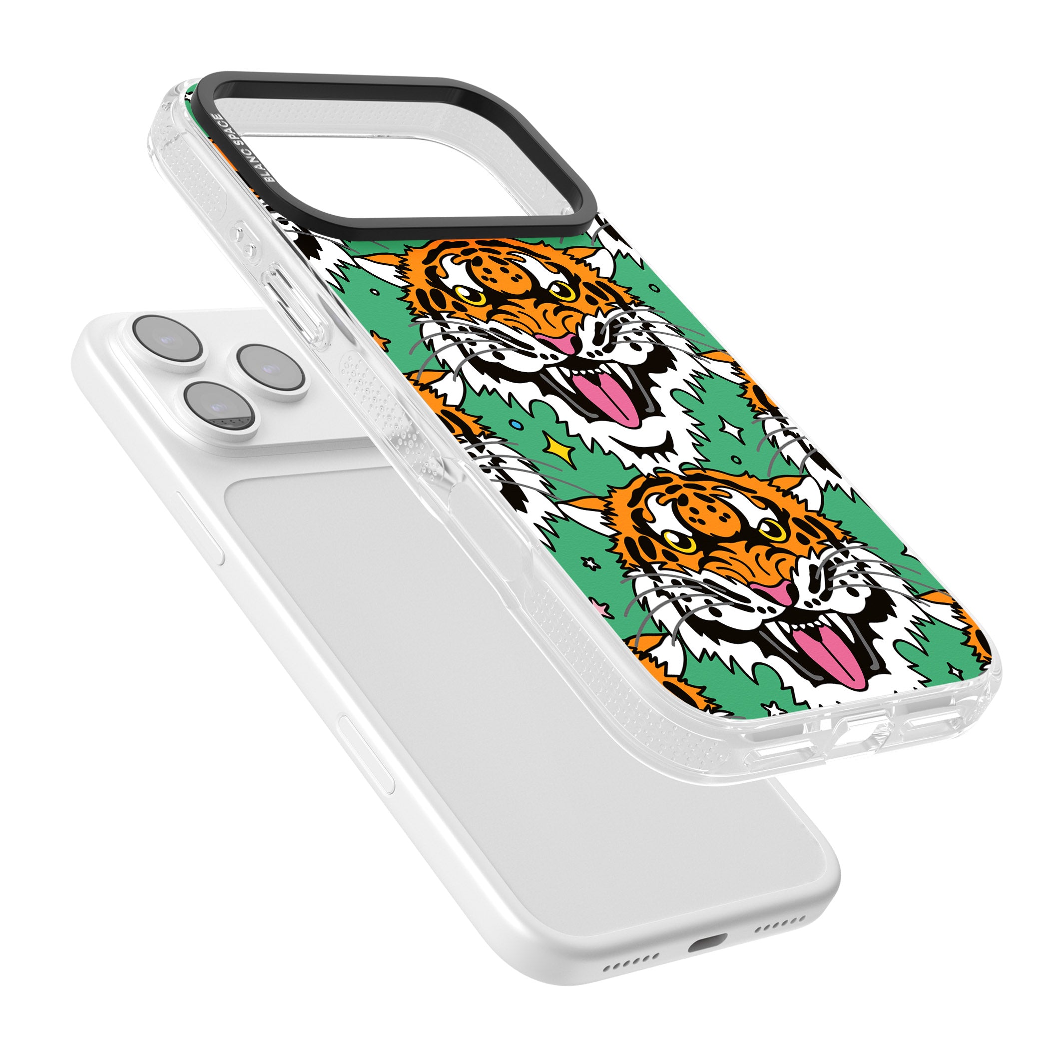 Fierce Jungle Tigers (Green) iPhone 17 Pro Impact Air Clear Phone Case Colours