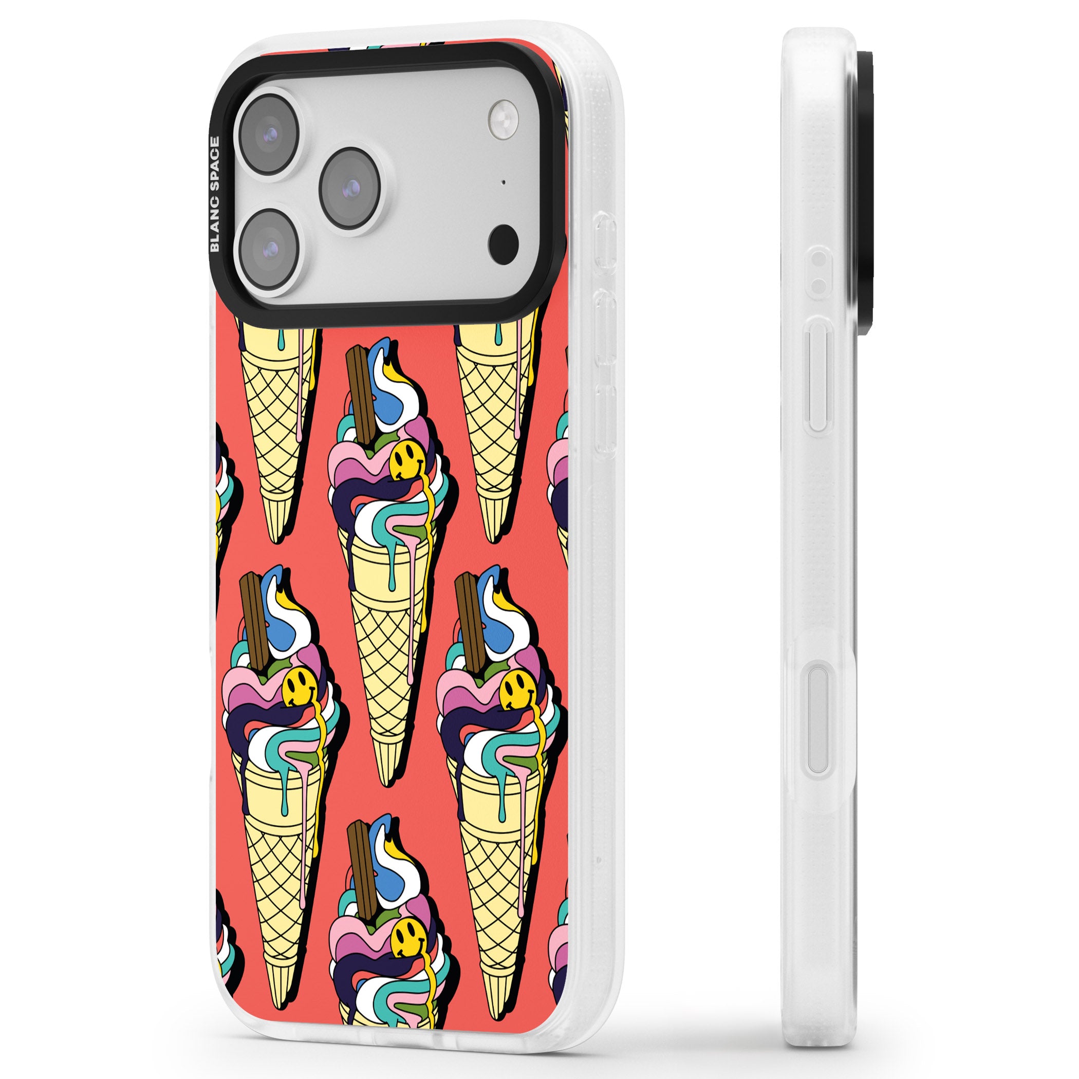 Trip & Drip Ice Cream (Red) iPhone 17 Pro Impact Air Clear Phone Case Side Profile