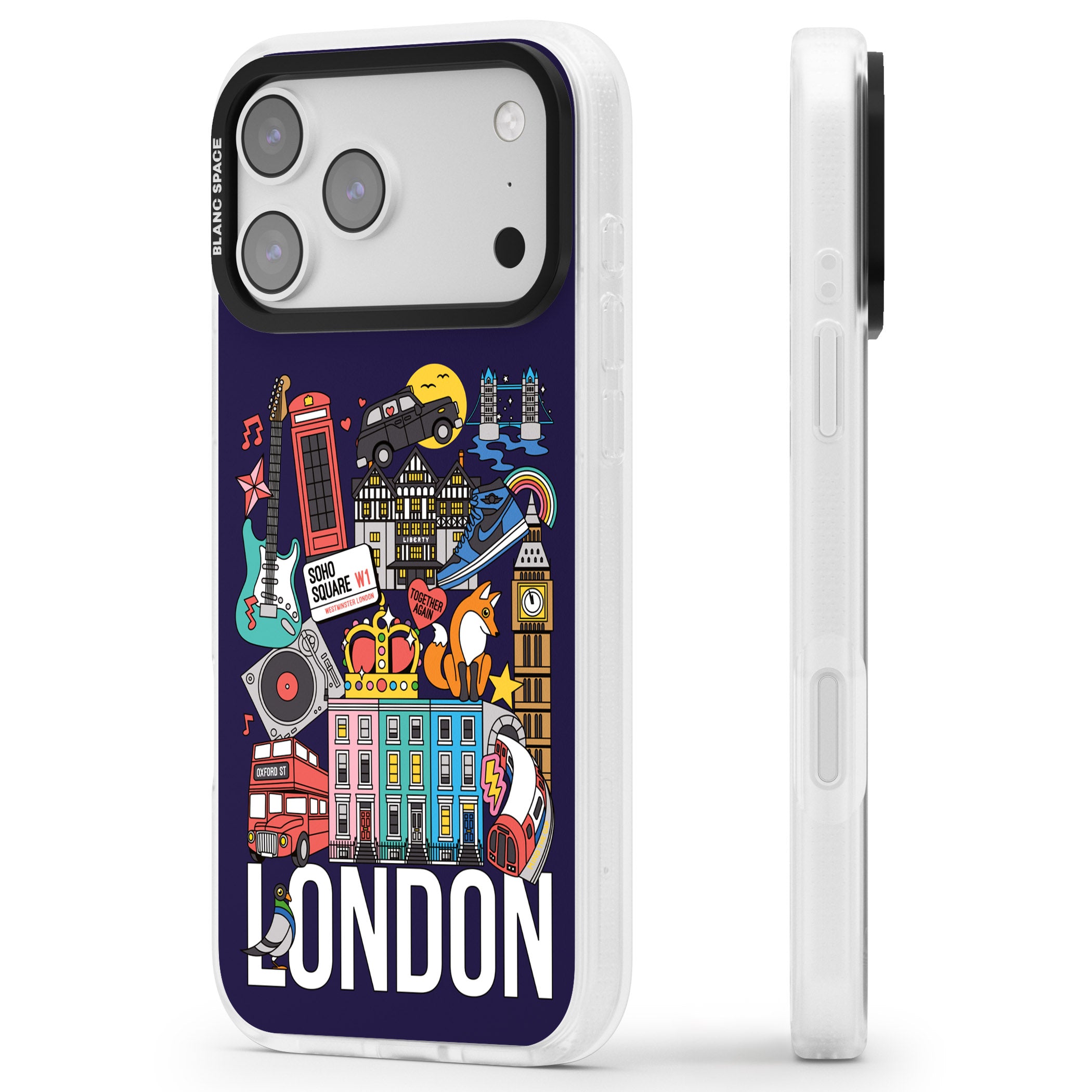 London Calling iPhone 17 Pro Impact Air Clear Phone Case Side Profile