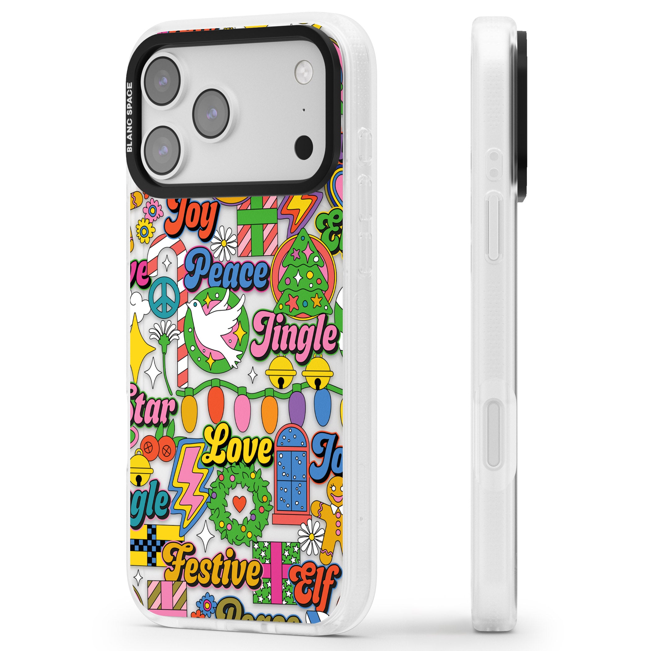 Peace & Festivities iPhone 17 Pro Impact Air Clear Phone Case Side Profile