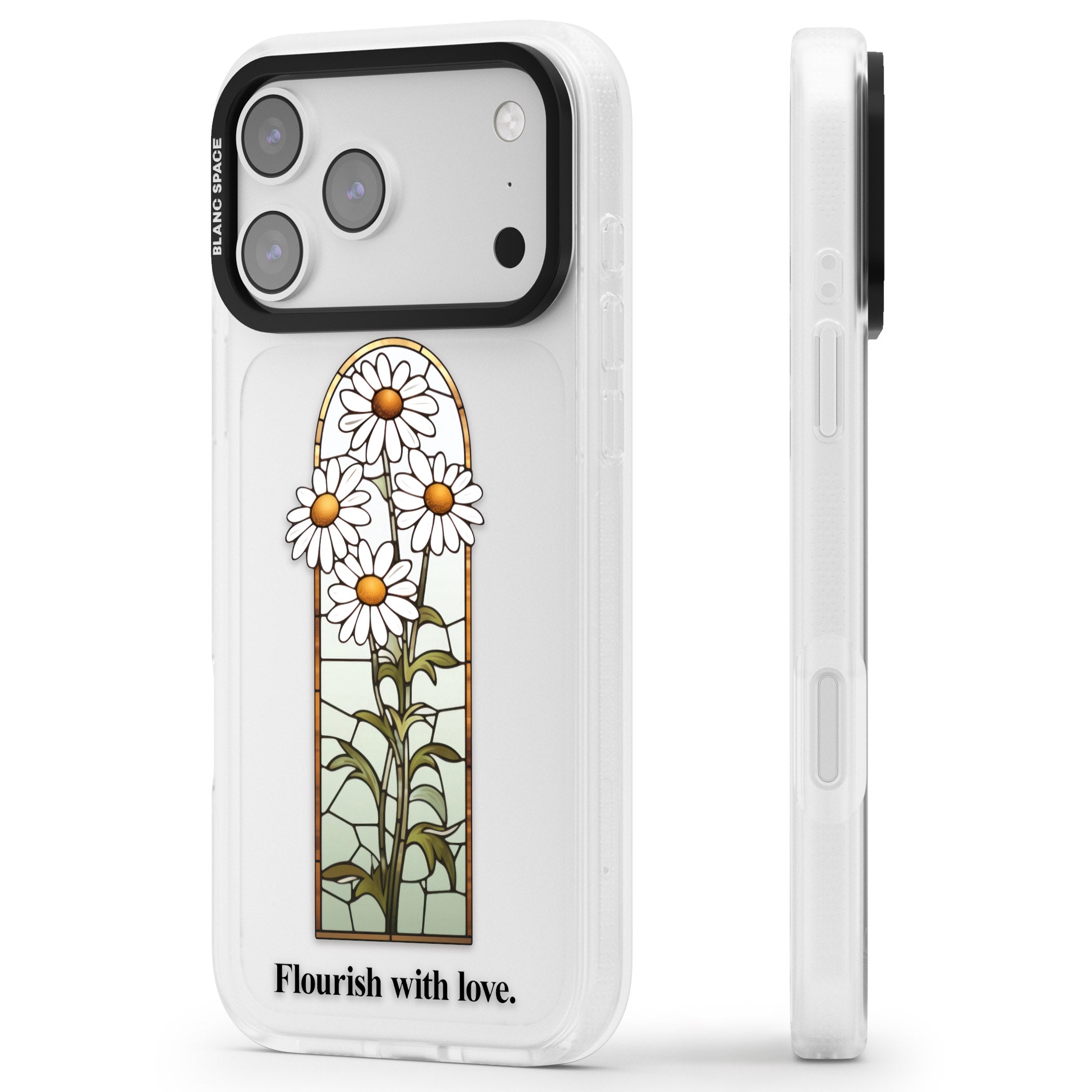 Flourish With Love iPhone 17 Pro Max Impact Air Clear Phone Case Side Profile