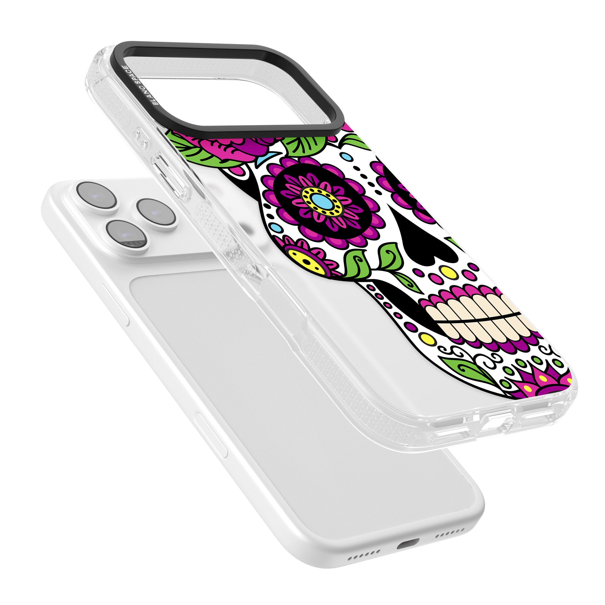 Purple Floral Sugar Skull iPhone 17 Pro Impact Air Clear Phone Case Colours