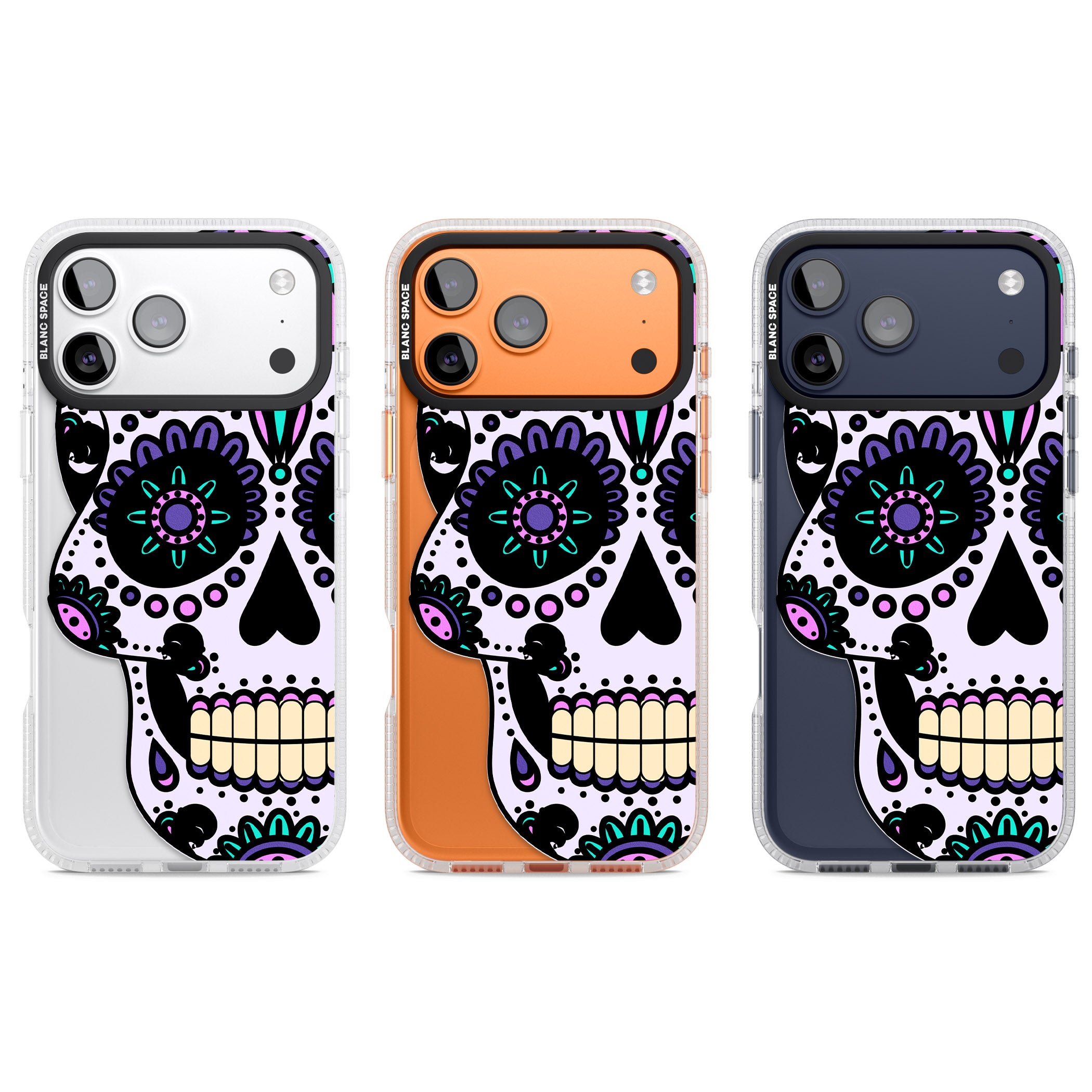 Violet Sugar Skull iPhone 17 Pro Impact Air Clear Phone Case APT Impact Protection