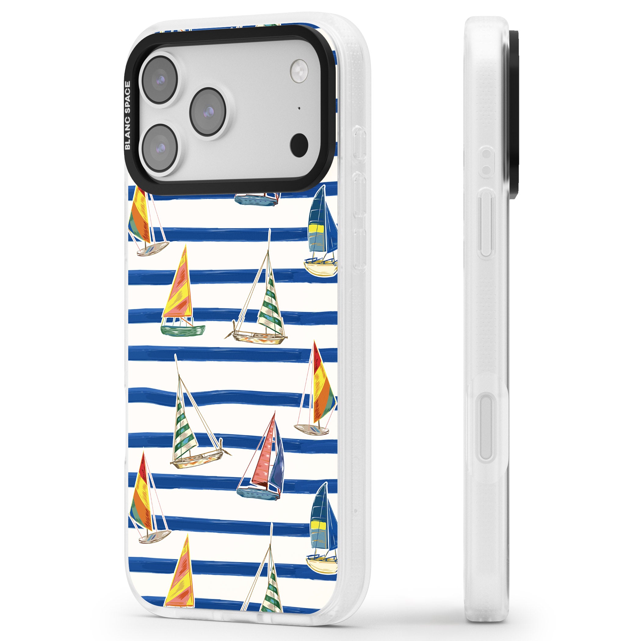Coastal Sailboats iPhone 17 Pro Impact Air Clear Phone Case Side Profile
