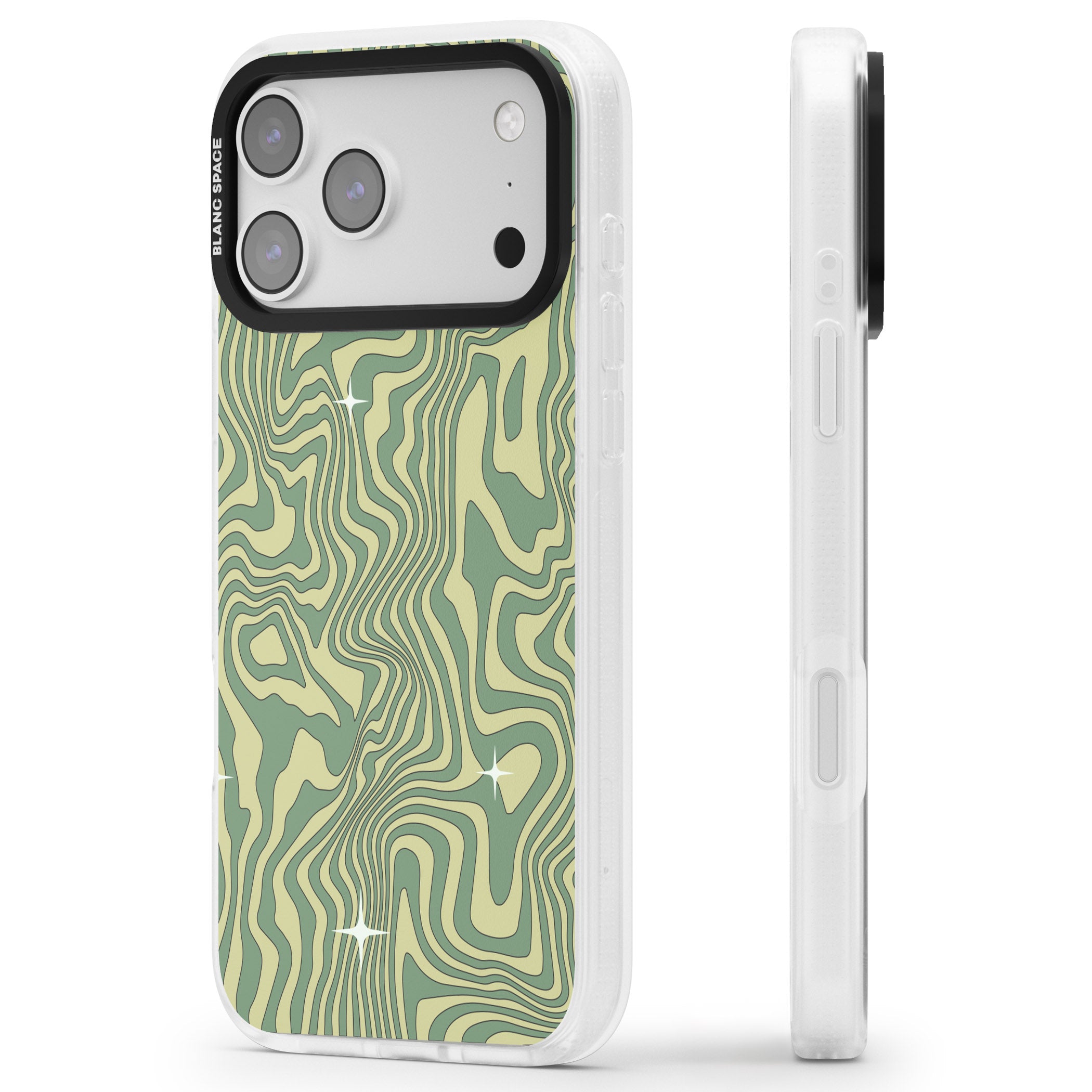Green Abstract Wave iPhone 17 Pro Impact Air Clear Phone Case Side Profile