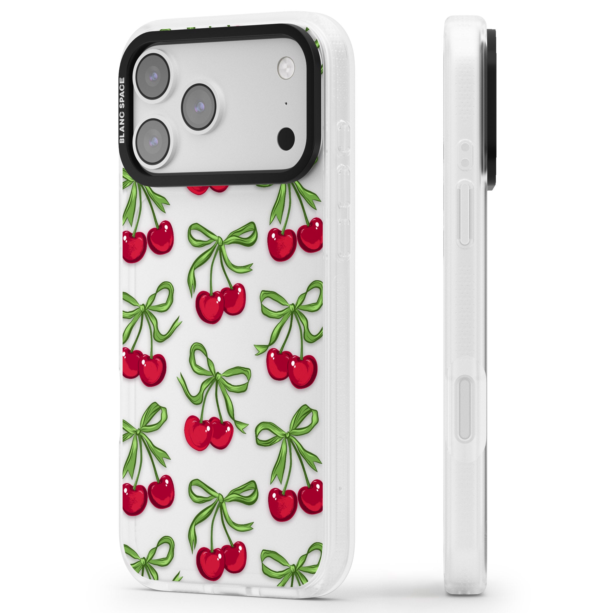 Cherry Bows iPhone 17 Pro Max Impact Air Clear Phone Case Side Profile