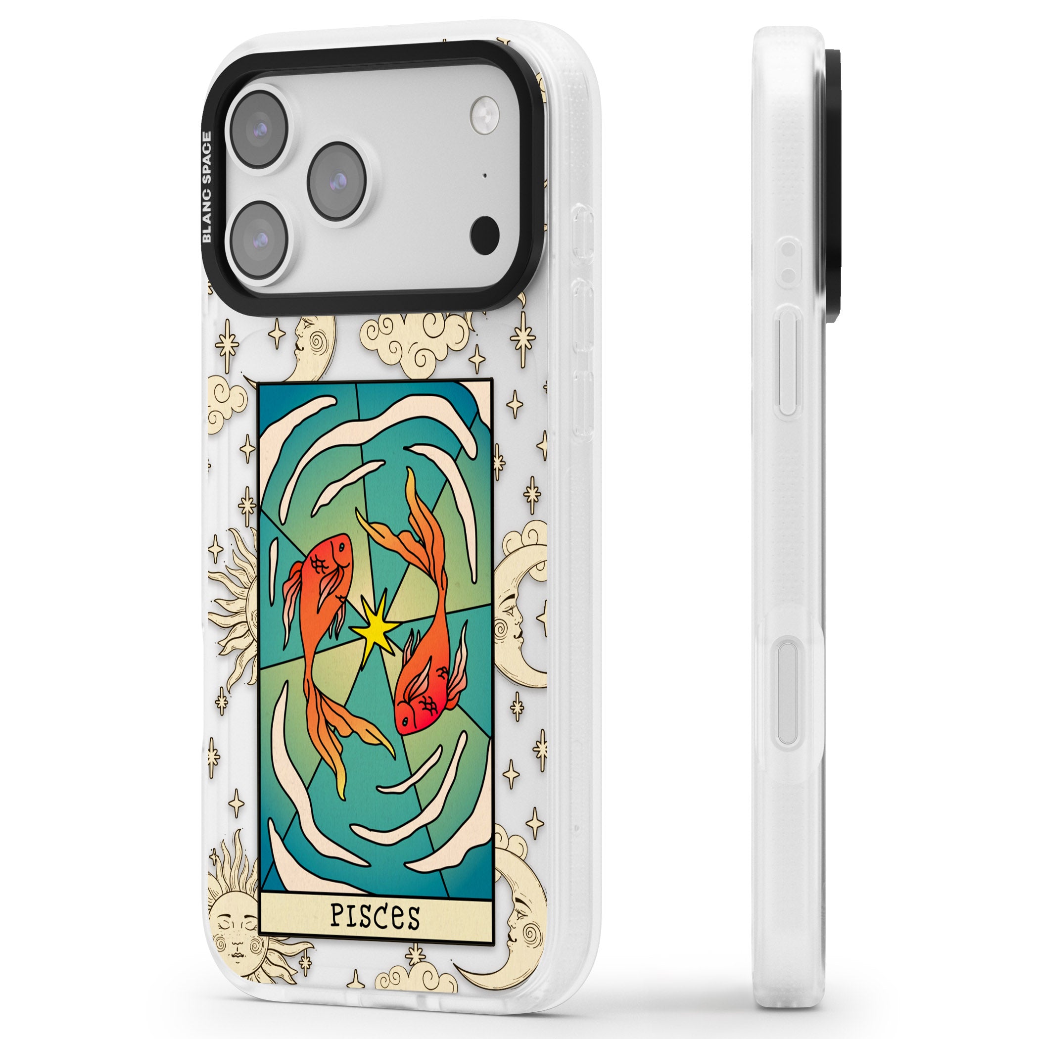 Celestial Zodiac Pisces iPhone 17 Pro Impact Air Clear Phone Case Side Profile