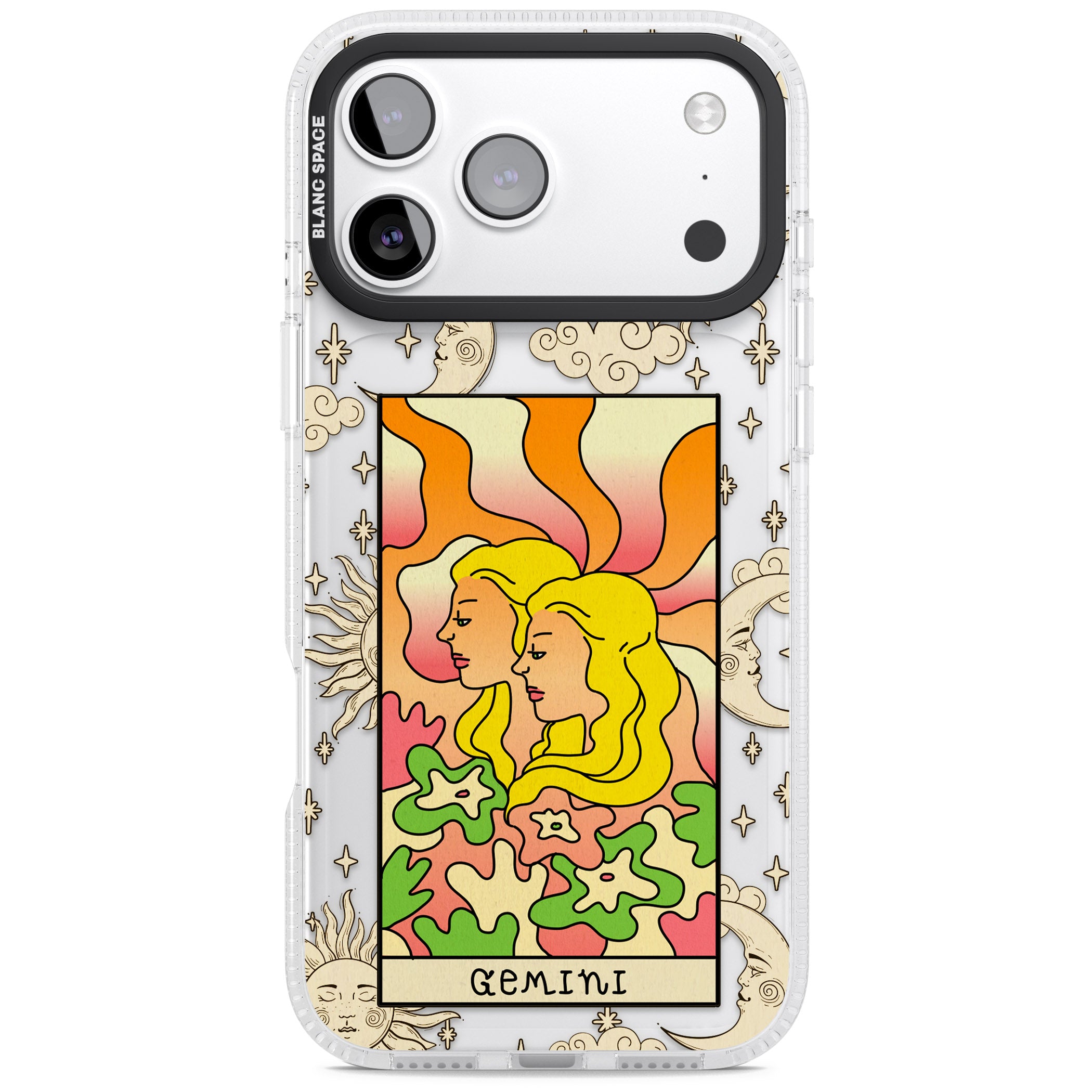 Celestial Zodiac Gemini iPhone 17 Pro Impact Air Clear Phone Case