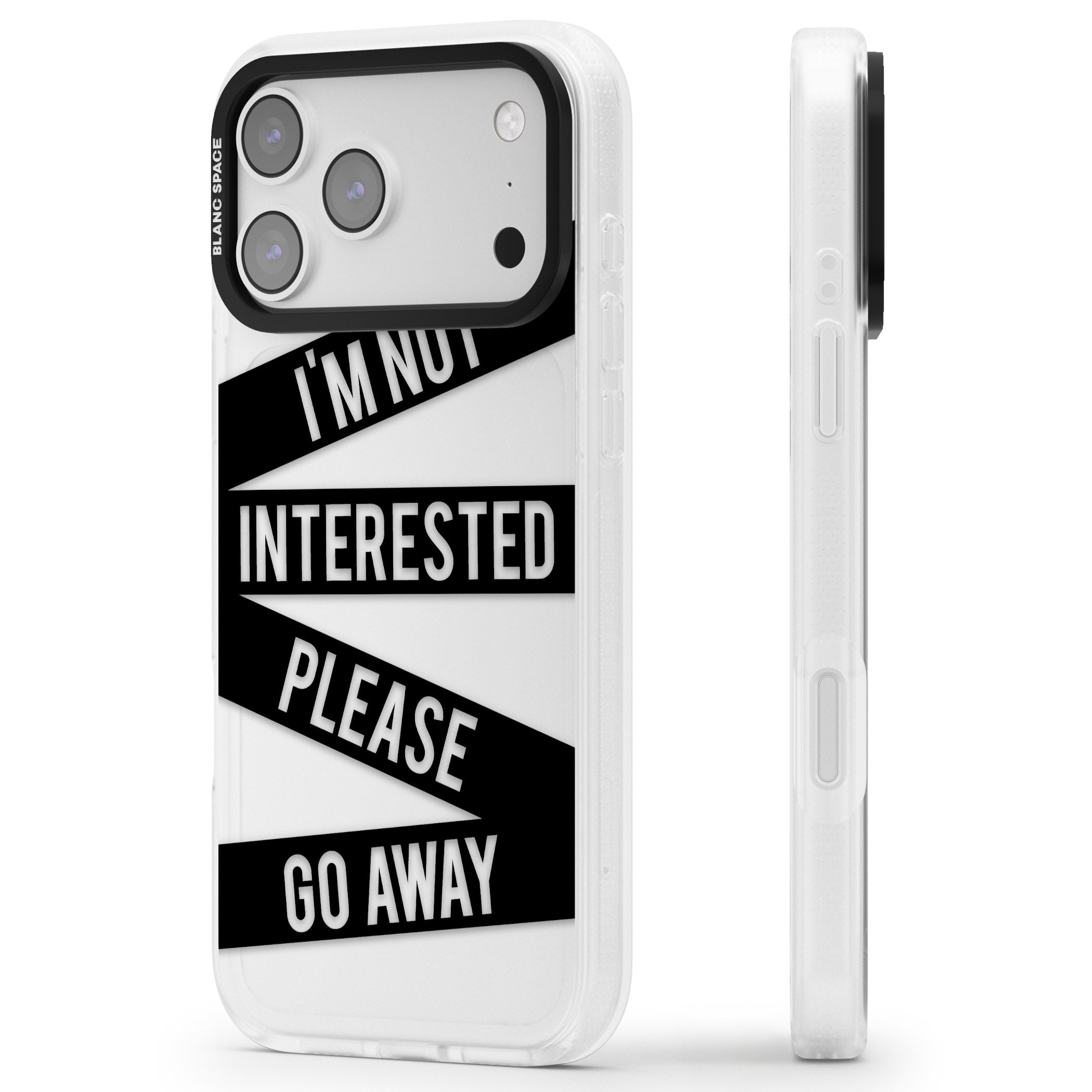 Not Interested Warning iPhone 17 Pro Impact Air Clear Phone Case Side Profile