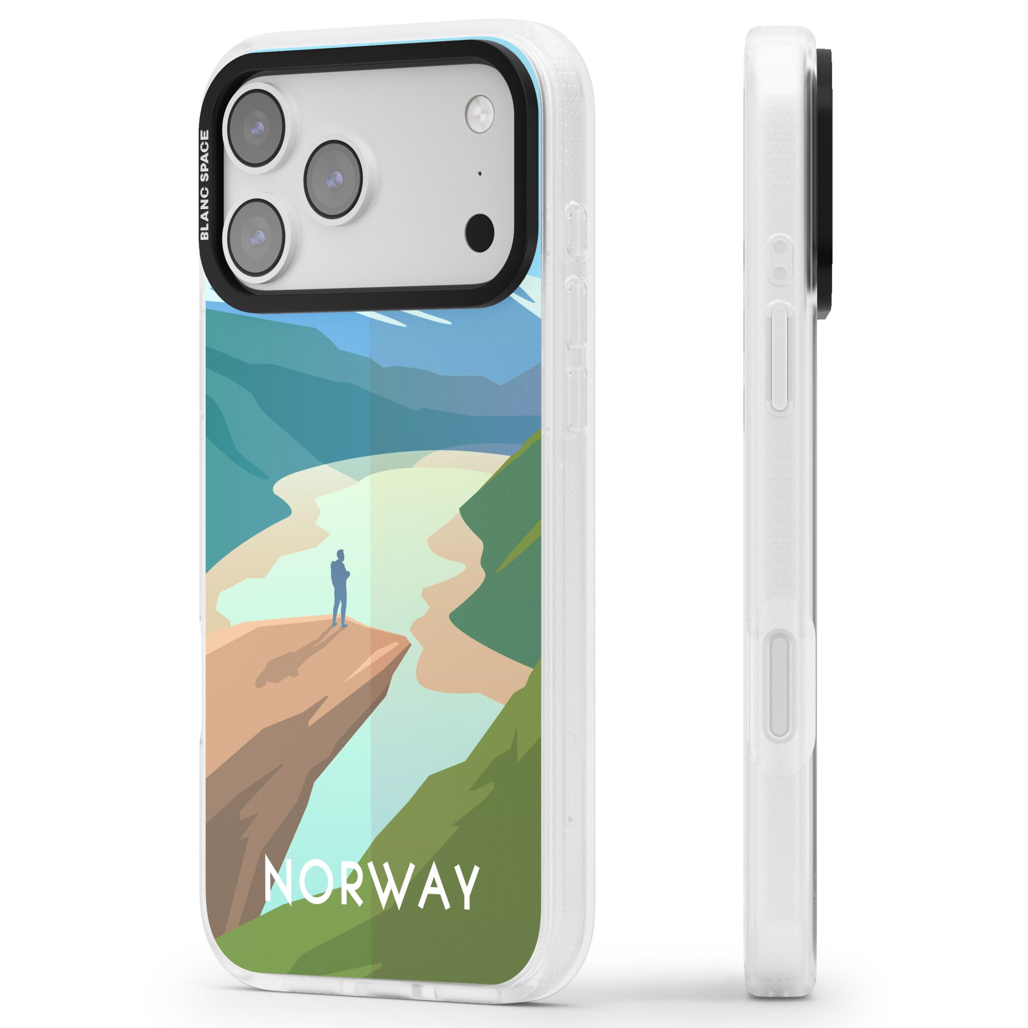 Vintage Travel Poster Norway iPhone 17 Pro Impact Air Clear Phone Case Side Profile