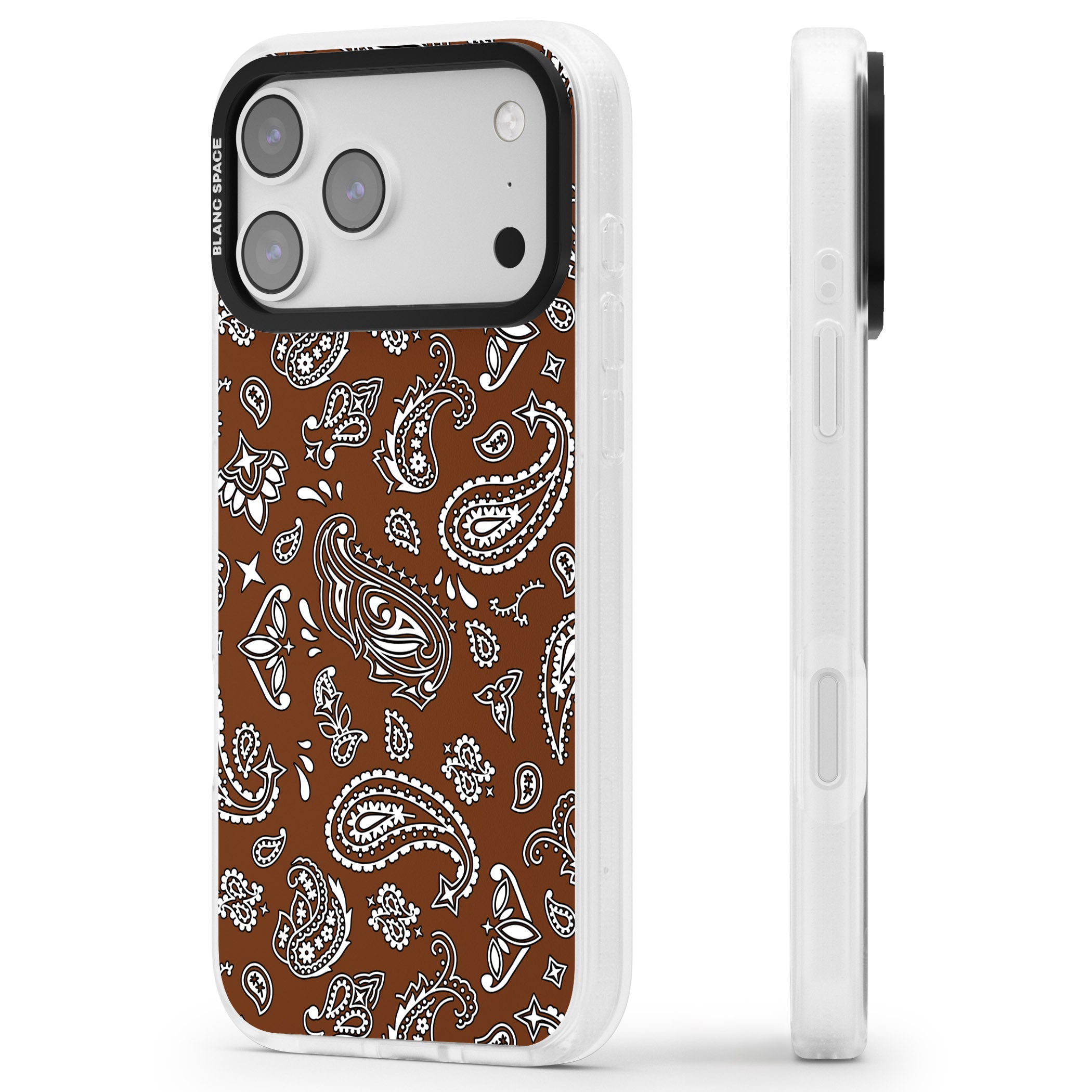 Brown Bandana iPhone 17 Pro Impact Air Clear Phone Case Side Profile