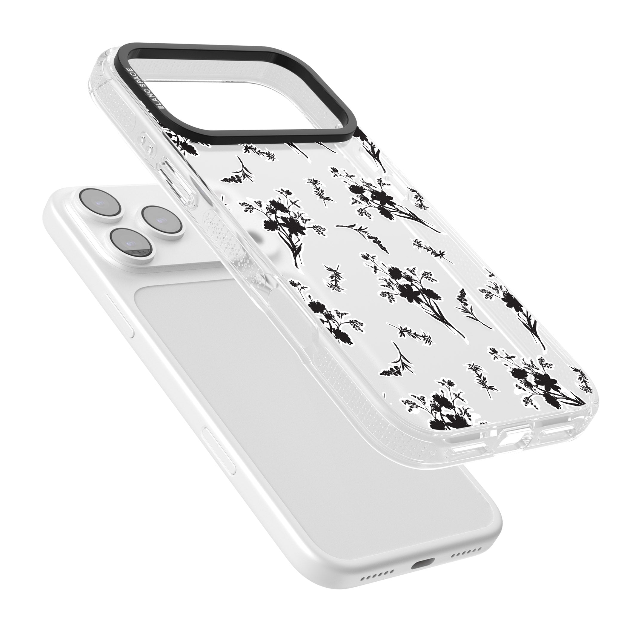 Black Sticker Wildflowers iPhone 17 Pro Impact Air Clear Phone Case Colours