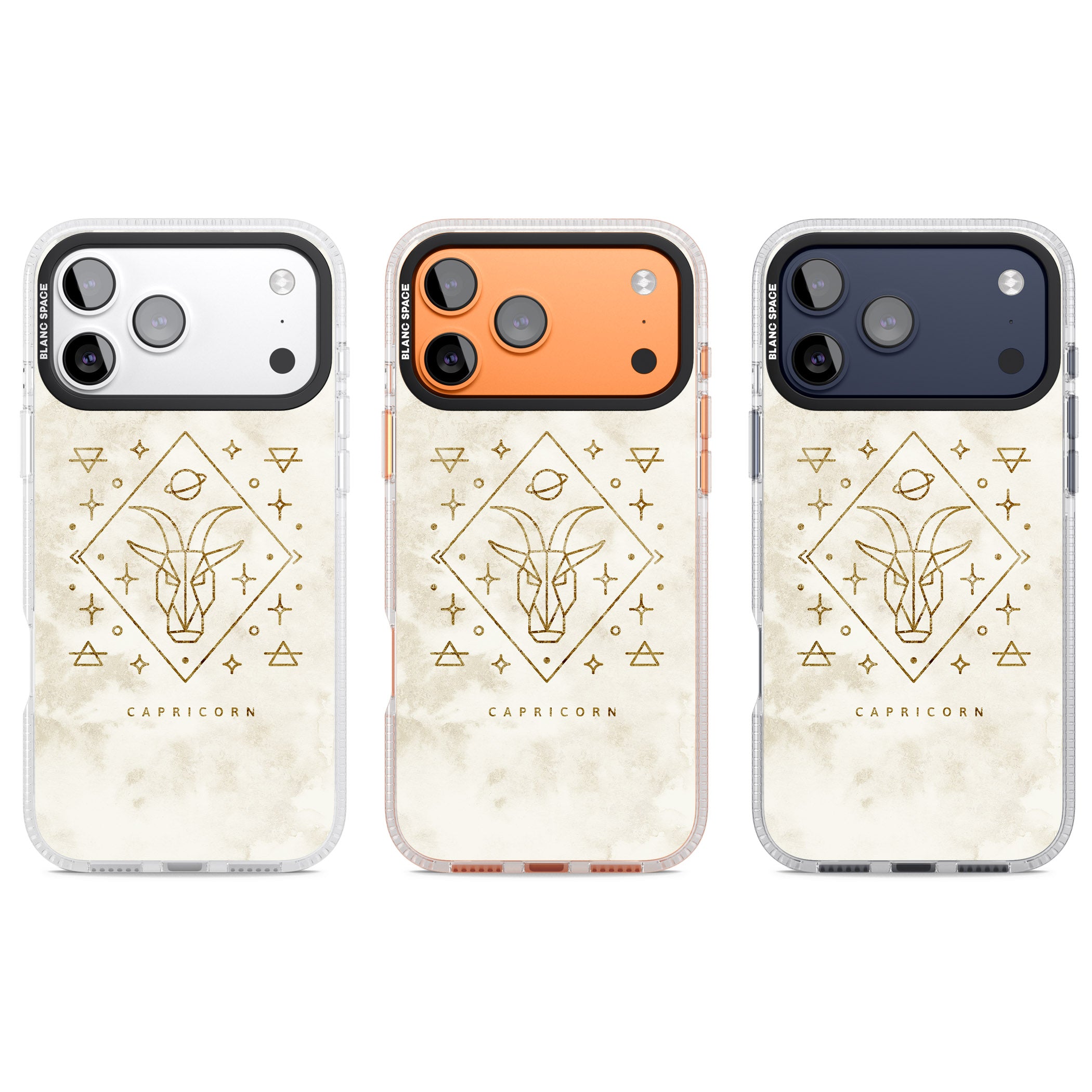Capricorn Gold Zodiac Design iPhone 17 Pro Impact Air Clear Phone Case APT Impact Protection