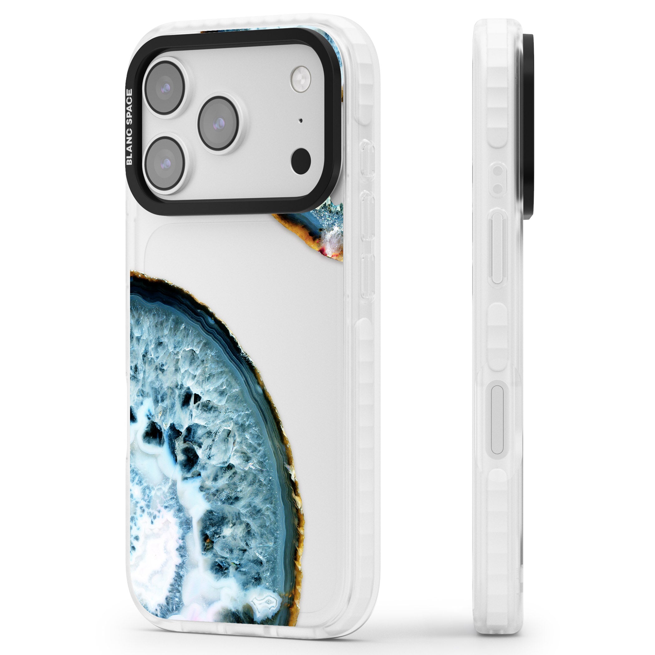 Blue Agate Slice iPhone 17 Pro Impact Clear Phone Case Side Profile