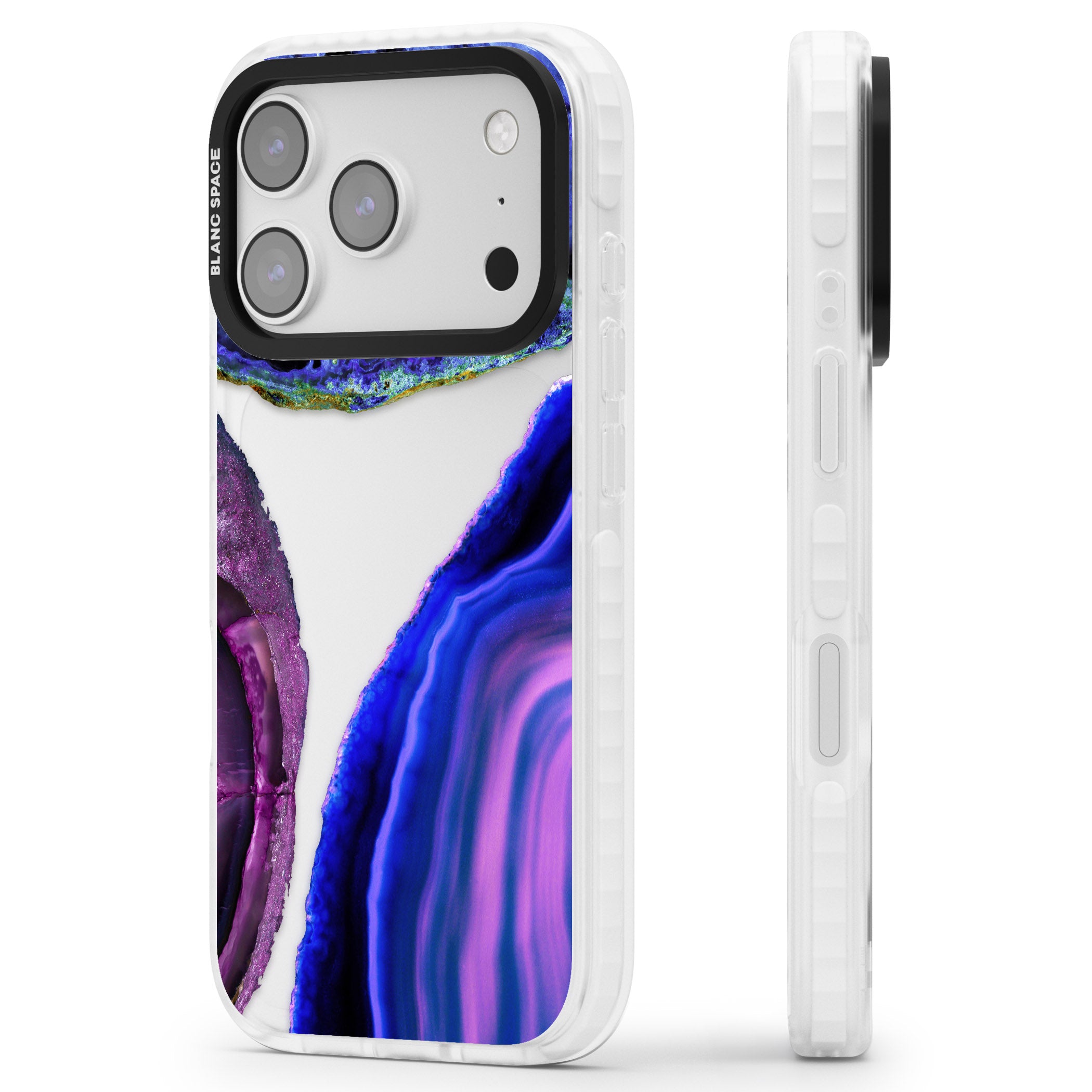 Violet Agate Slice iPhone 17 Pro Impact Clear Phone Case Side Profile