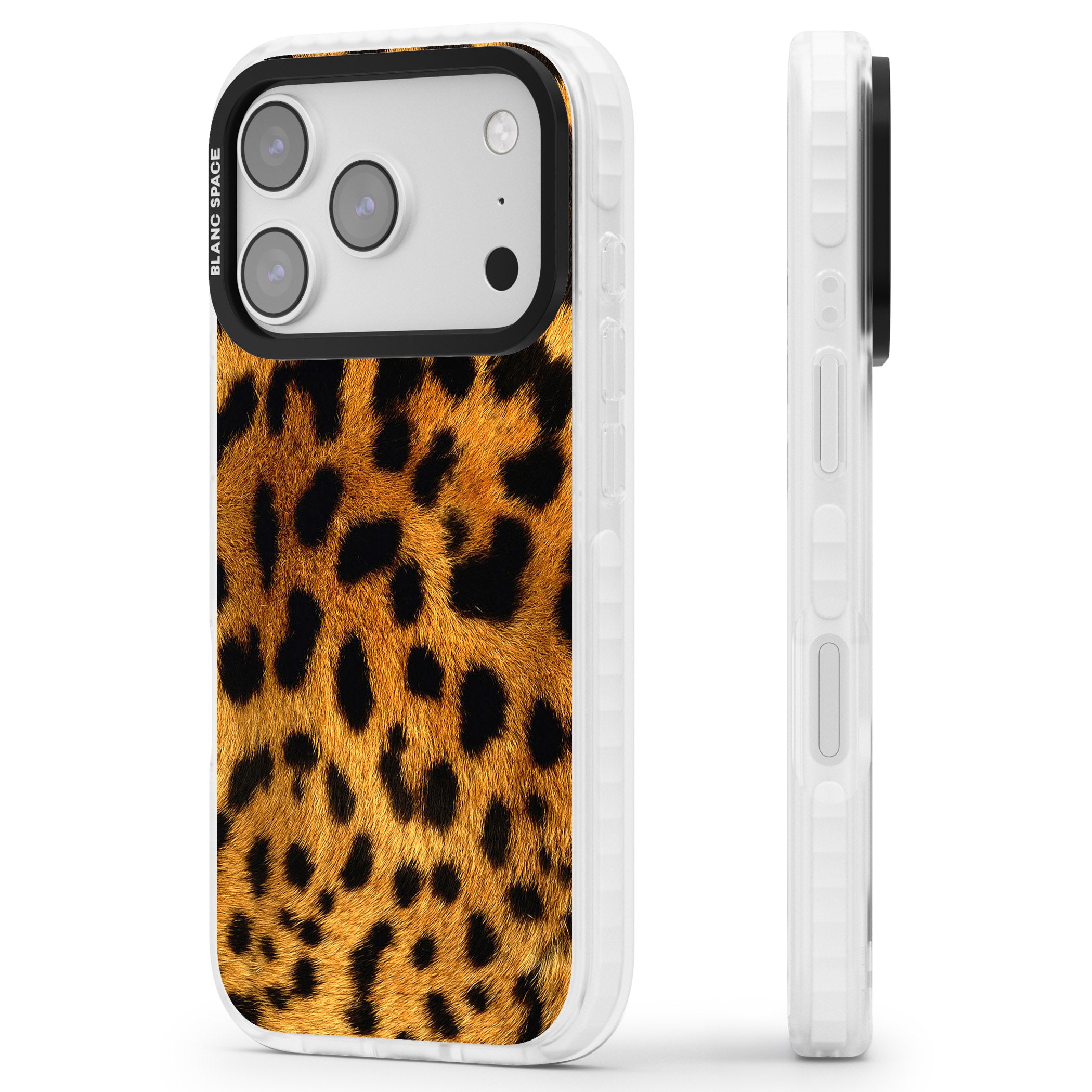 Leopard Print iPhone 17 Pro Max Impact Clear Phone Case Side Profile