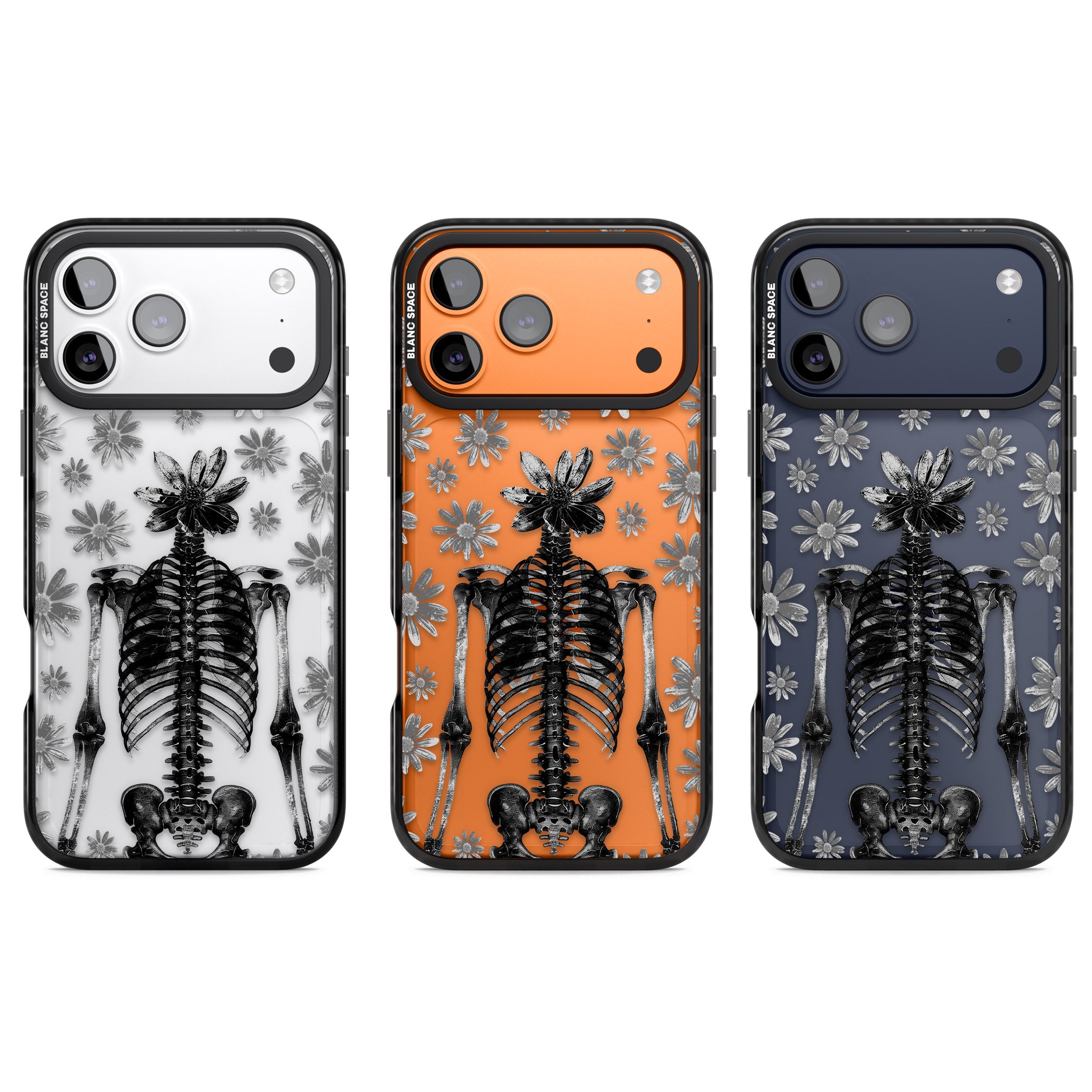 Skeleton Flower iPhone 17 Pro Impact Black Phone Case APT Impact Protection
