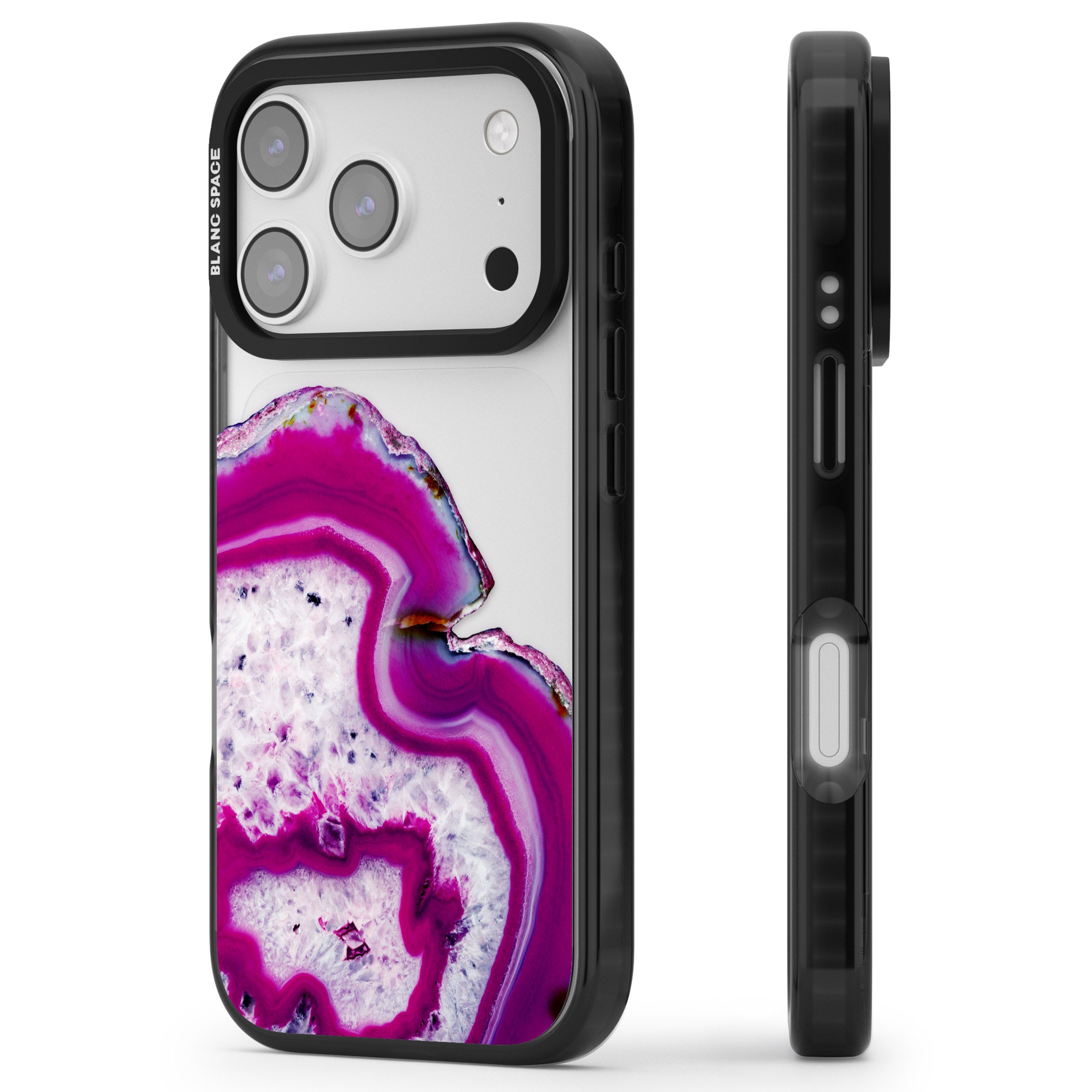 Violet Crystal Agate iPhone 17 Pro Impact Black Phone Case Side Profile