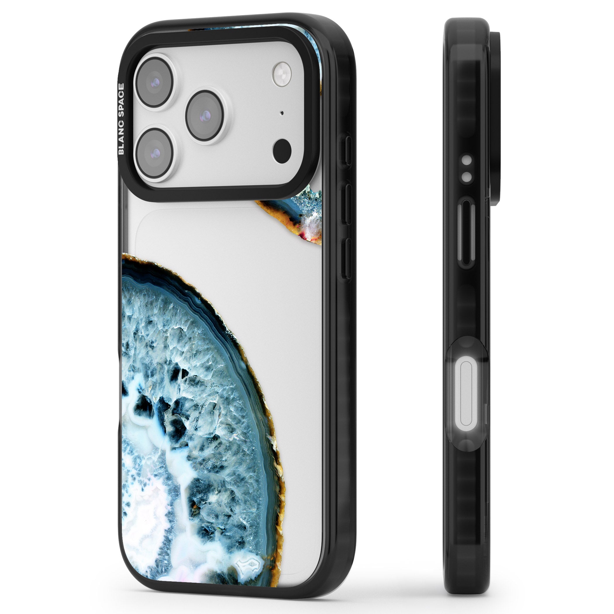 Blue Agate Slice iPhone 17 Pro Impact Black Phone Case Side Profile